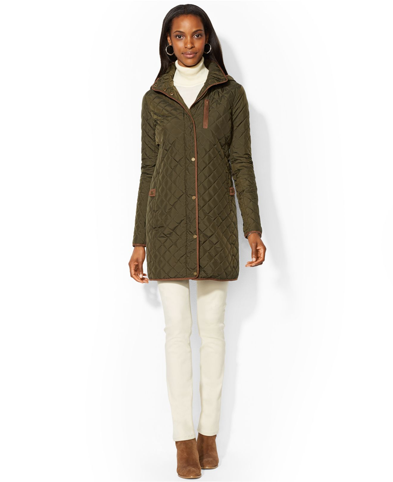Lauren by Ralph Lauren Quilted FauxSuedeTrim Walker Coat in Green Lyst
