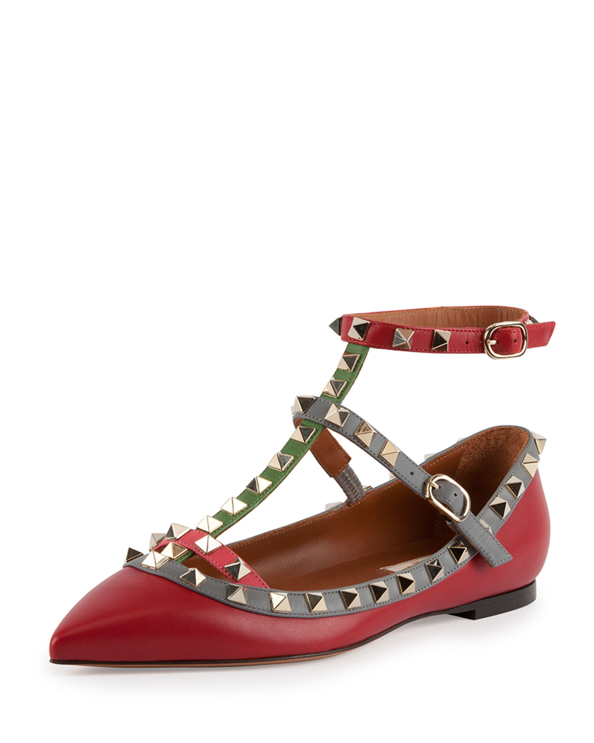 Valentino Multicolor Rockstud Caged Ballerina Flat Red in Red | Lyst