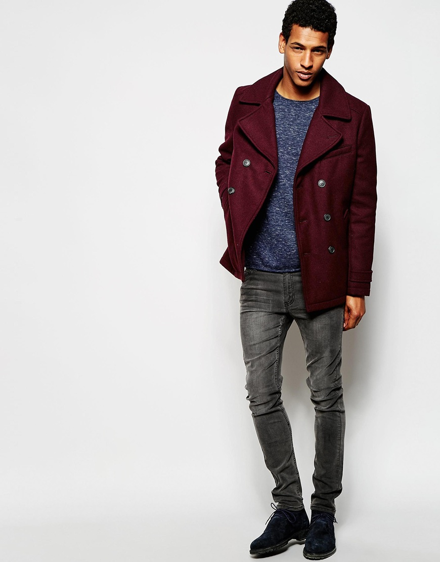 burgundy peacoat mens