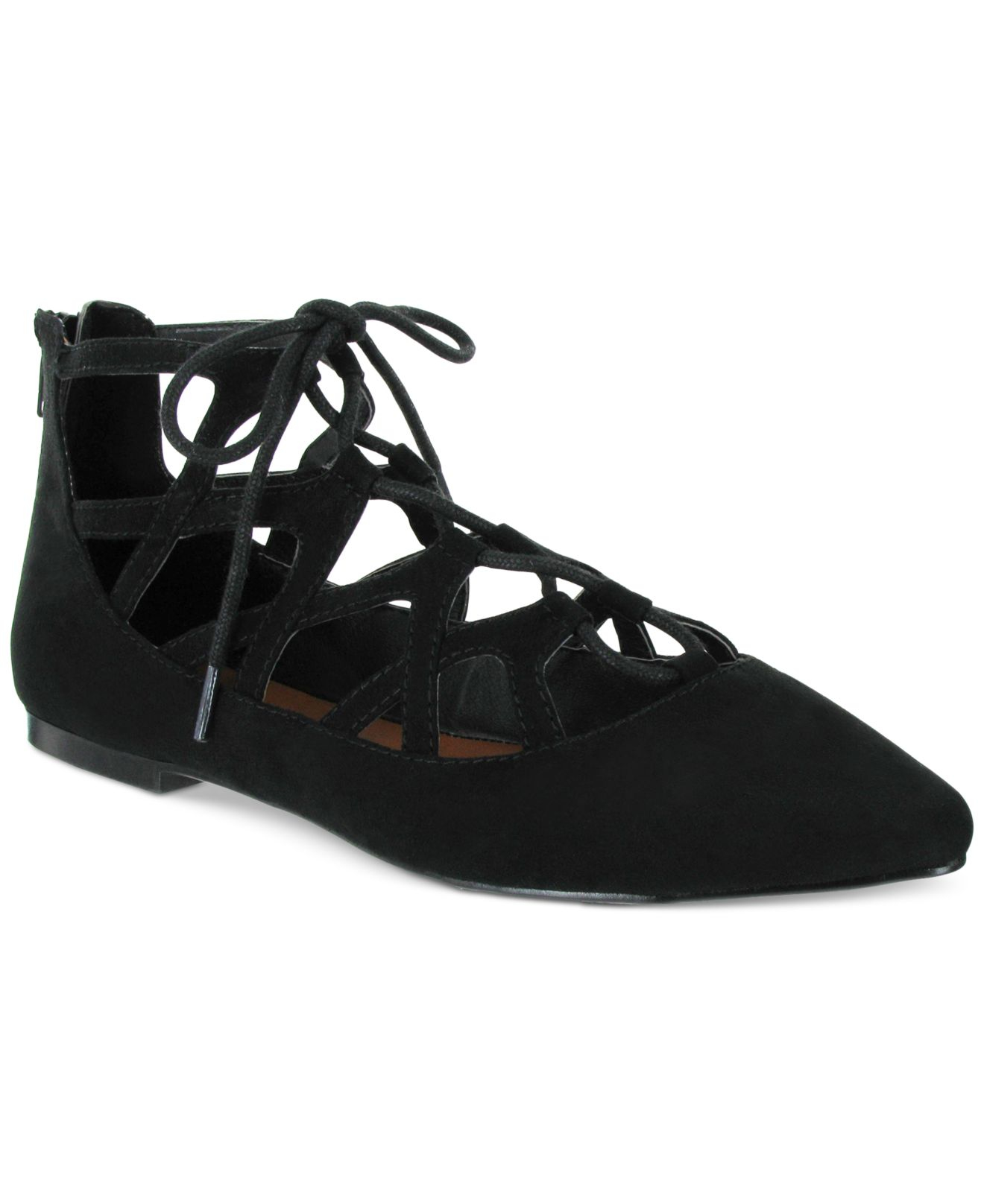 Mia Anamarie Lace-up Pointed-toe Flats in Black (Black Suede) | Lyst