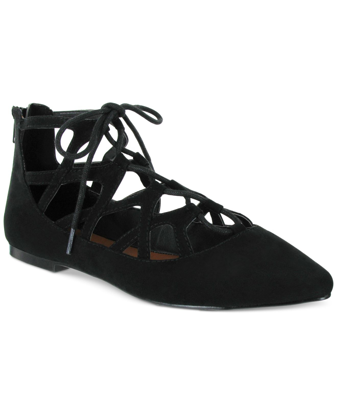 pointed toe tie up flats