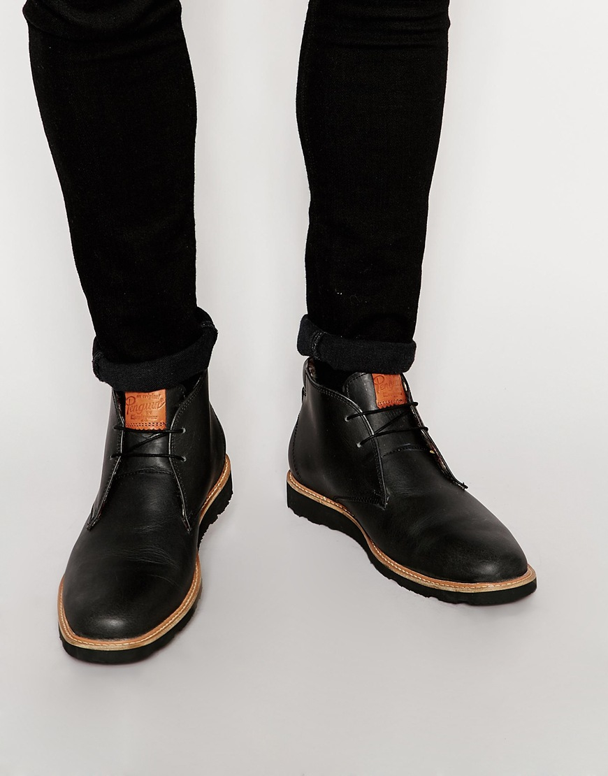 Original Penguin Leather Desert Boots in Black for Men | Lyst