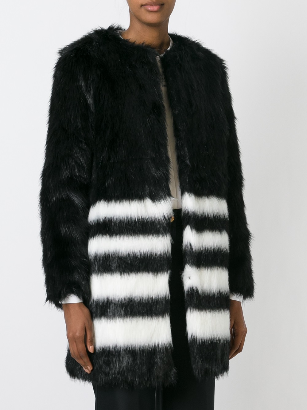 Michael michael kors Striped Faux Fur Coat in Black Lyst