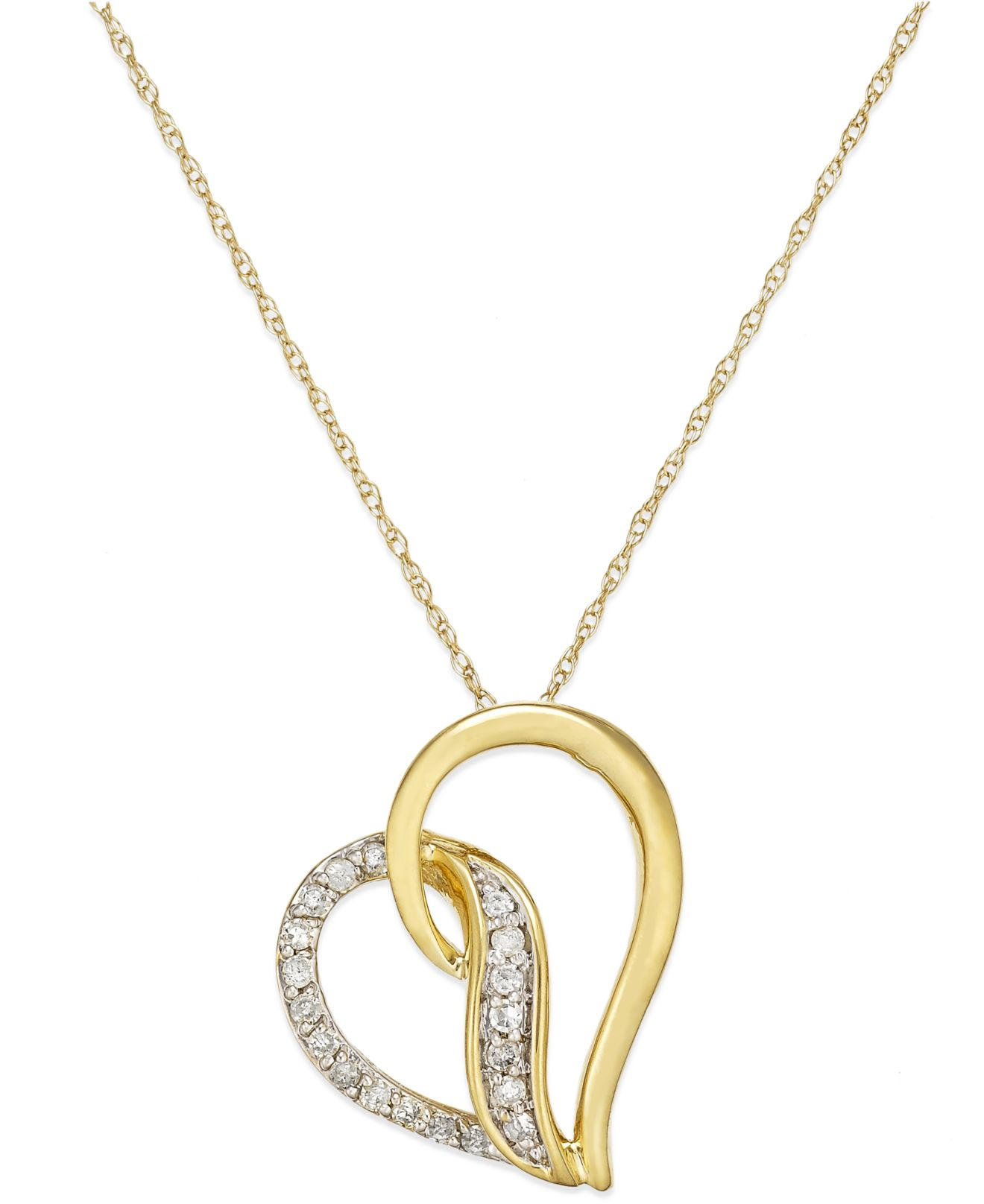 Macy&#39;s Diamond Twist Heart Pendant Necklace In 10k Gold (1/6 Ct. T.w.) in Metallic | Lyst