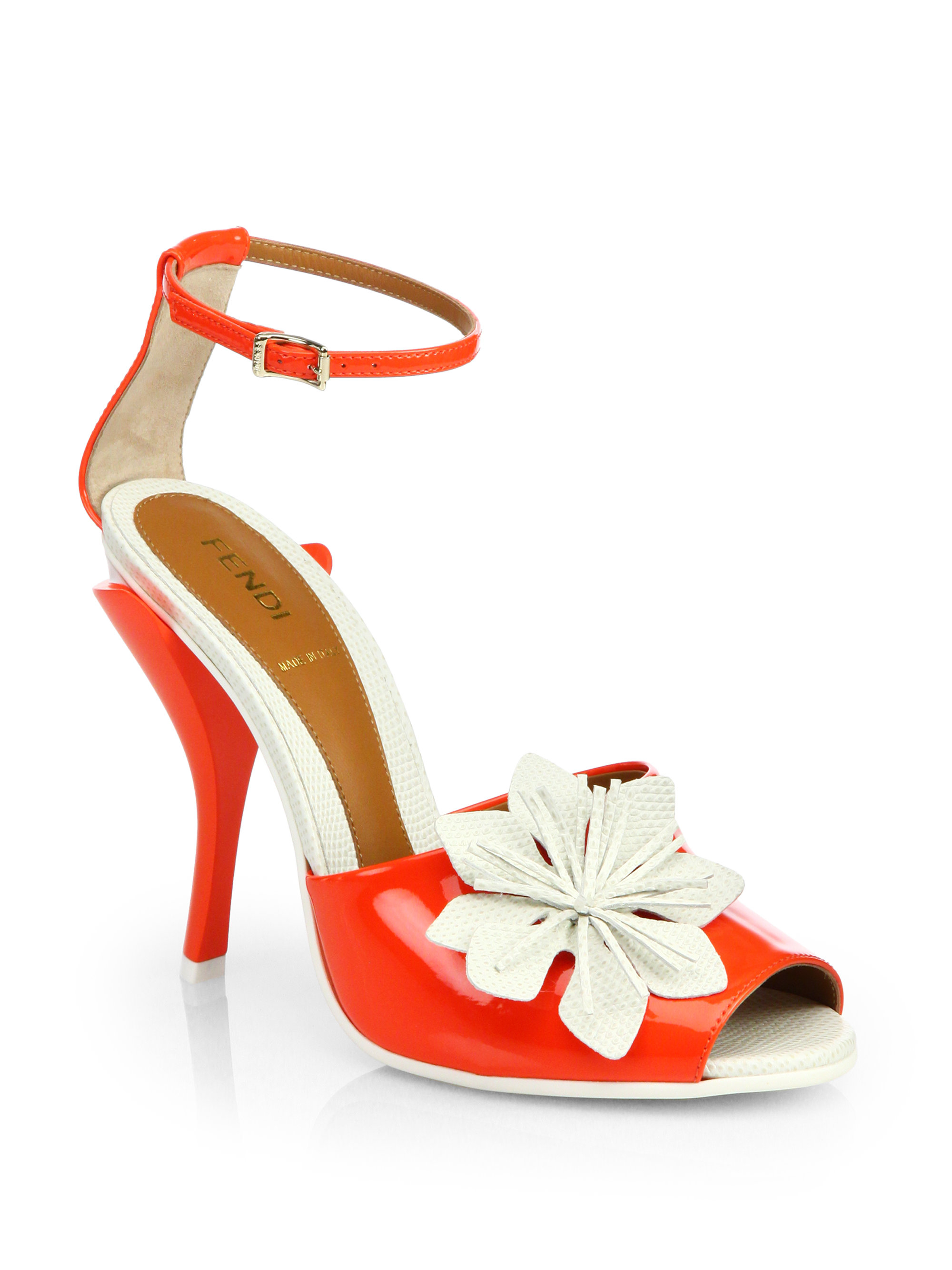 Fendi Jungle Patent Leather Anklestrap Sandals in Red (RED POPPY) | Lyst