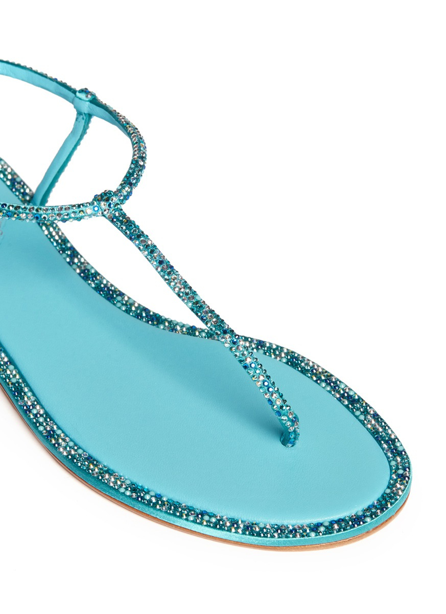 Lyst - Rene caovilla 'cupido' Crystal T-strap Flat Sandals in Blue