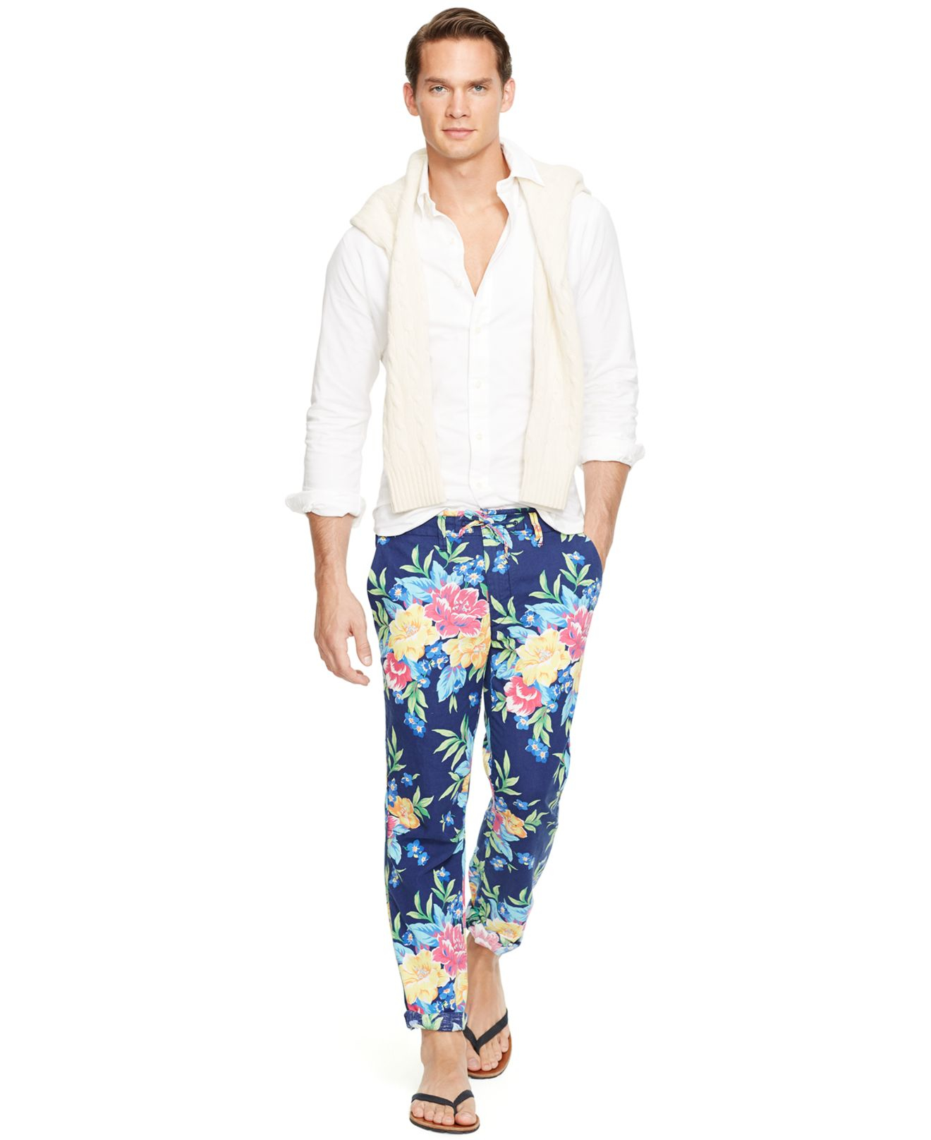 Polo Ralph Lauren Linen Straight-fit Floral-print Pants for Men | Lyst