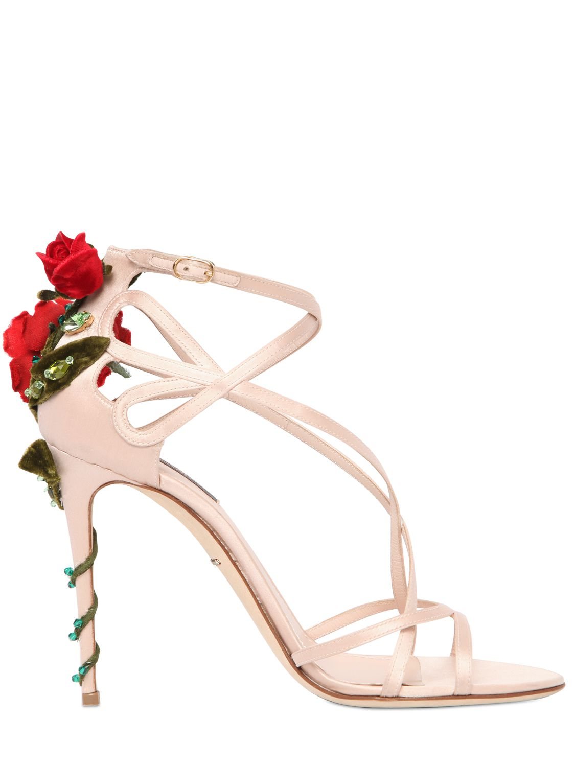 Dolce & gabbana Embellished Satin Sandals in Pink | Lyst
