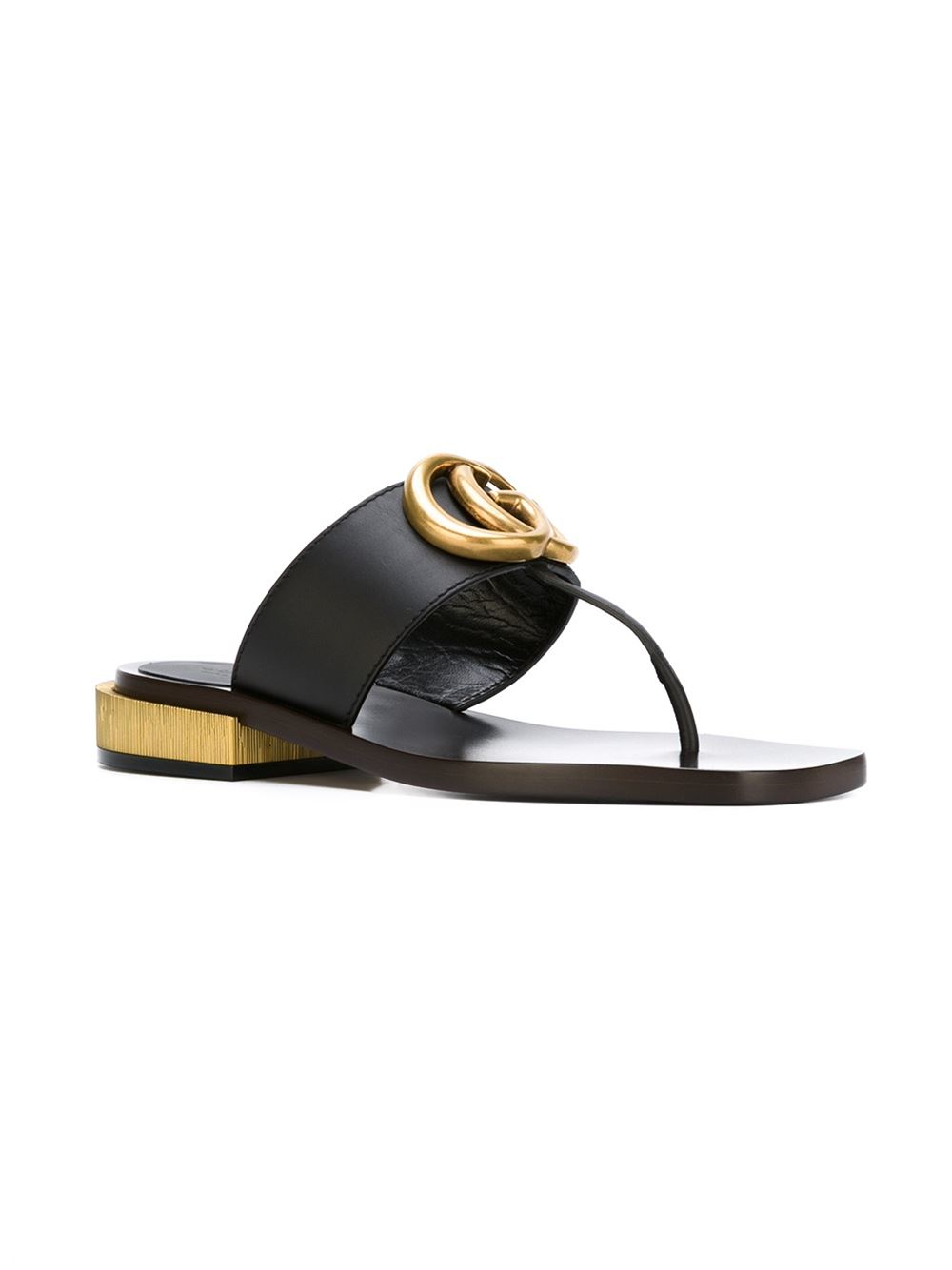 Gucci Double-G Leather Sandals in Black | Lyst
