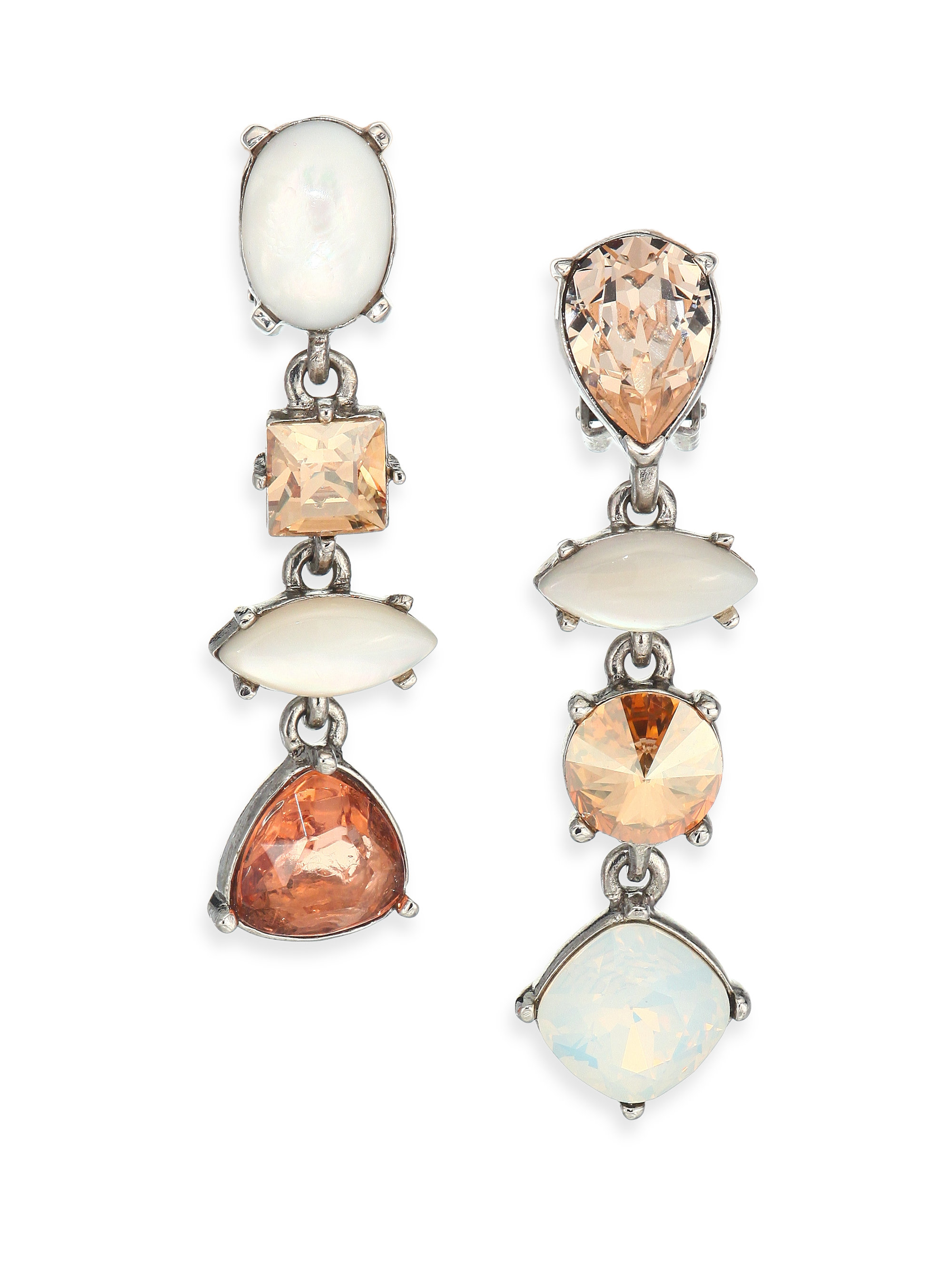 Lyst Oscar De La A Crystal Mother Of Pearl Clip On Drop Earrings Gallery