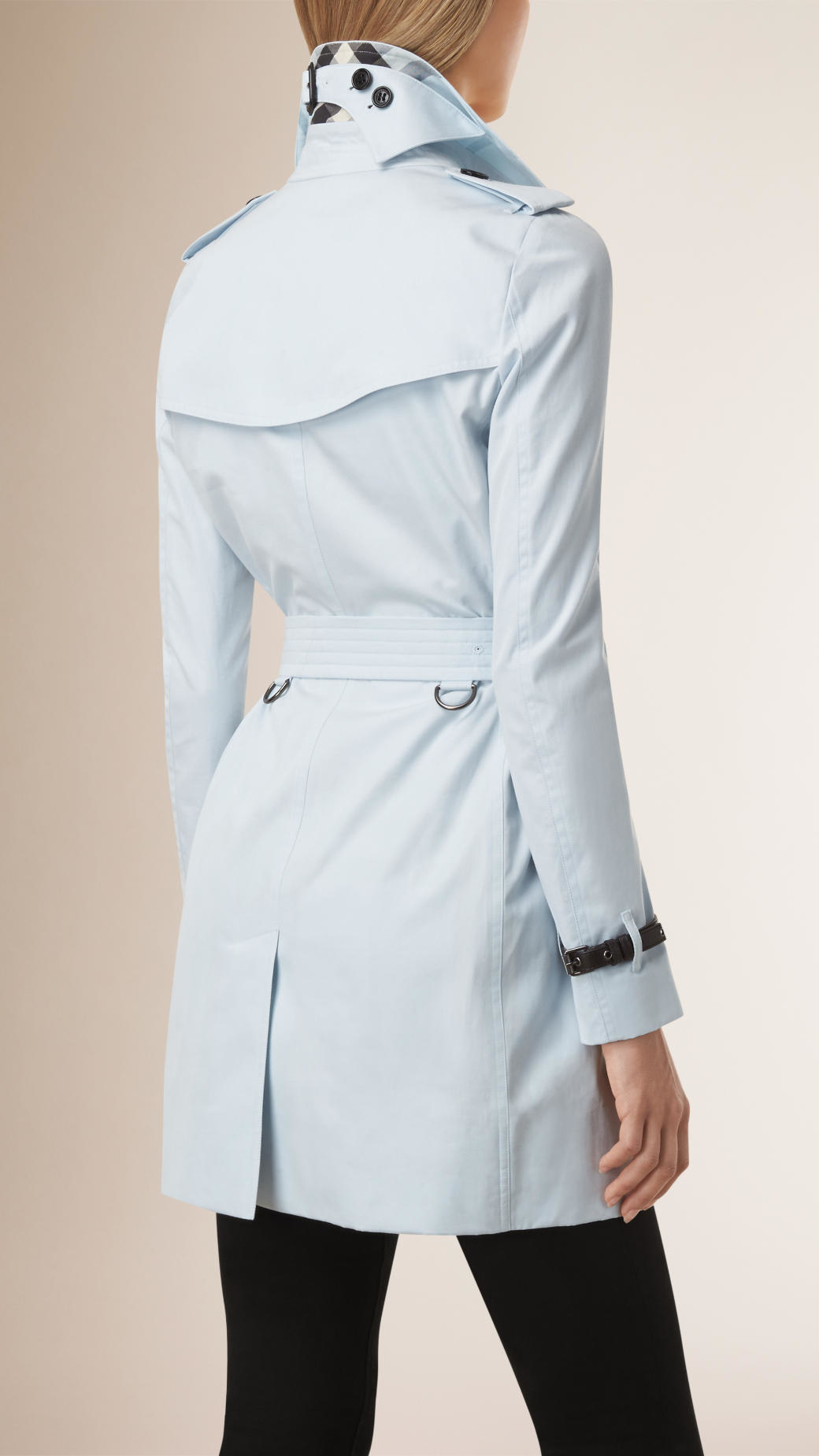 Burberry Leather Trim Cotton Gabardine Trench Coat in Pale Blue (Blue ...