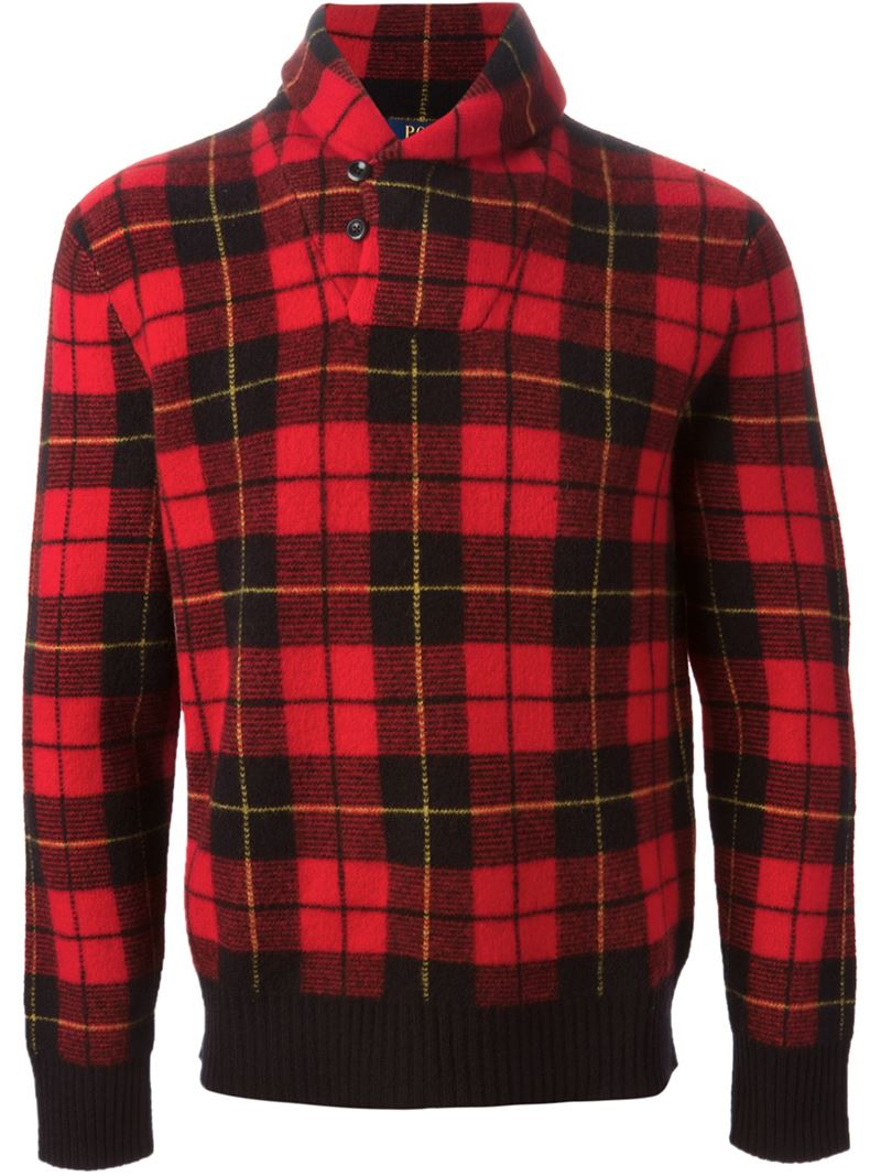 Lyst Polo Ralph Lauren Hooded Tartan Sweater in Red for Men