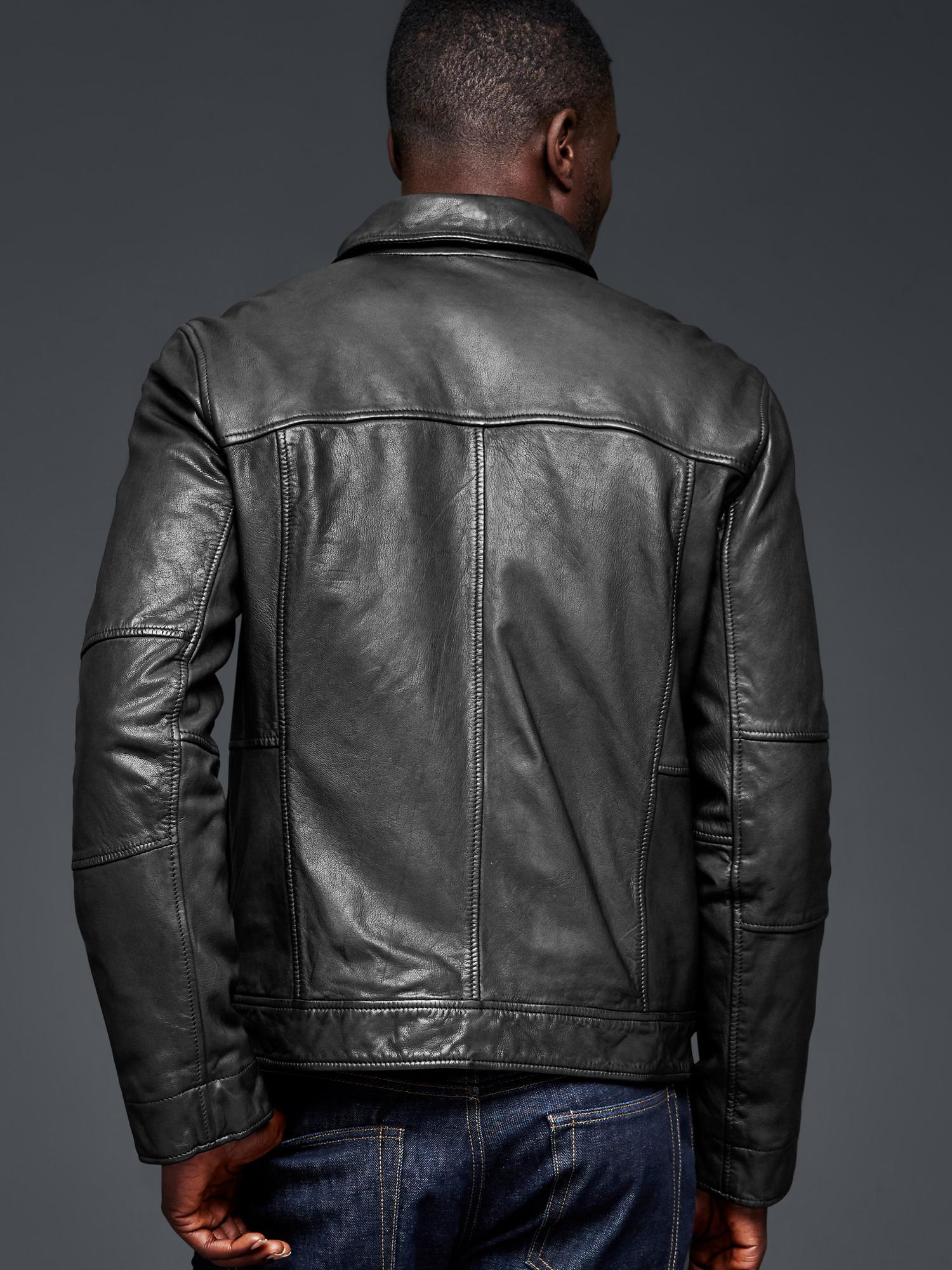gap black leather jacket