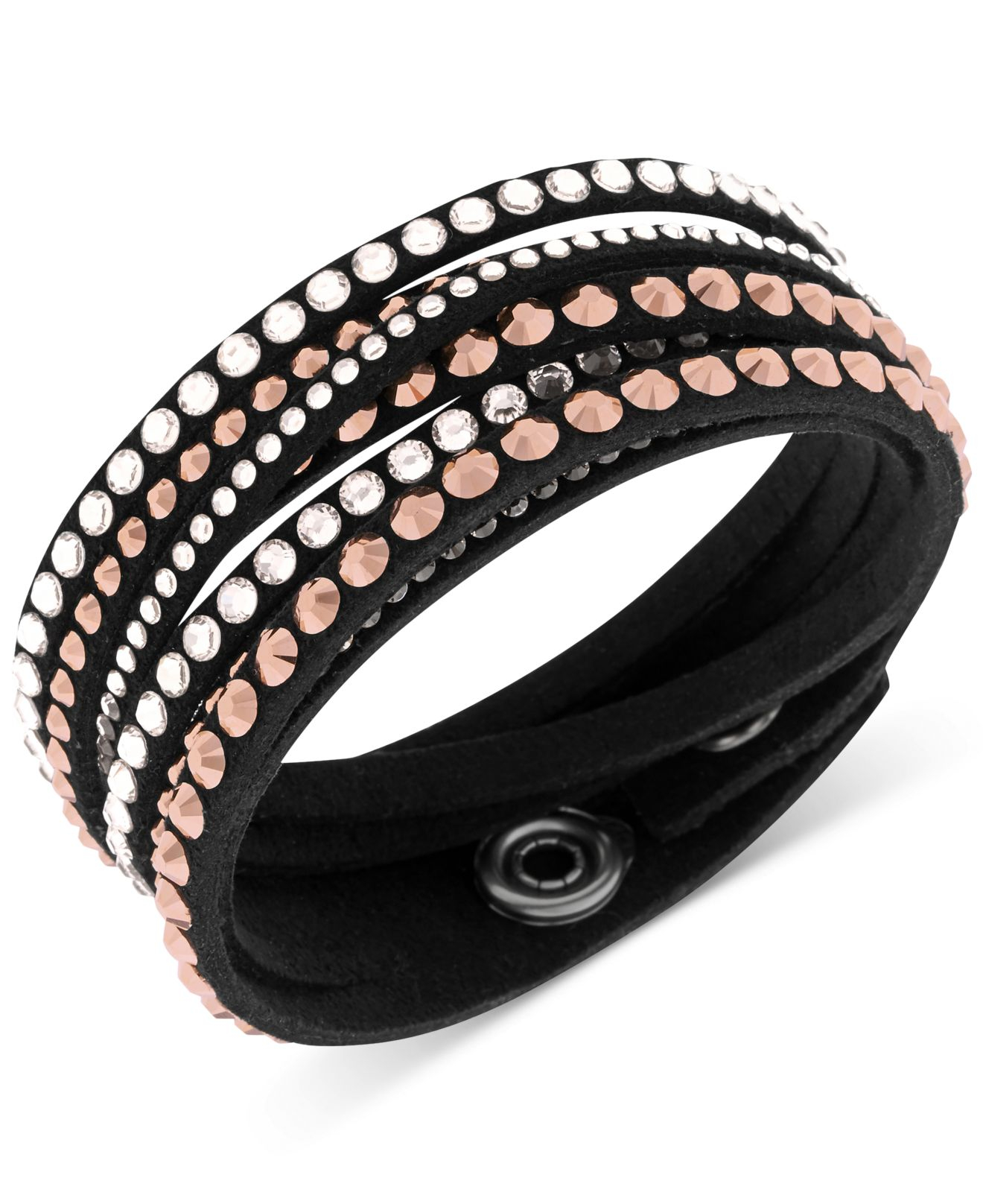 Swarovski Black Fabric Crystal Stud Wrap Bracelet in Black | Lyst