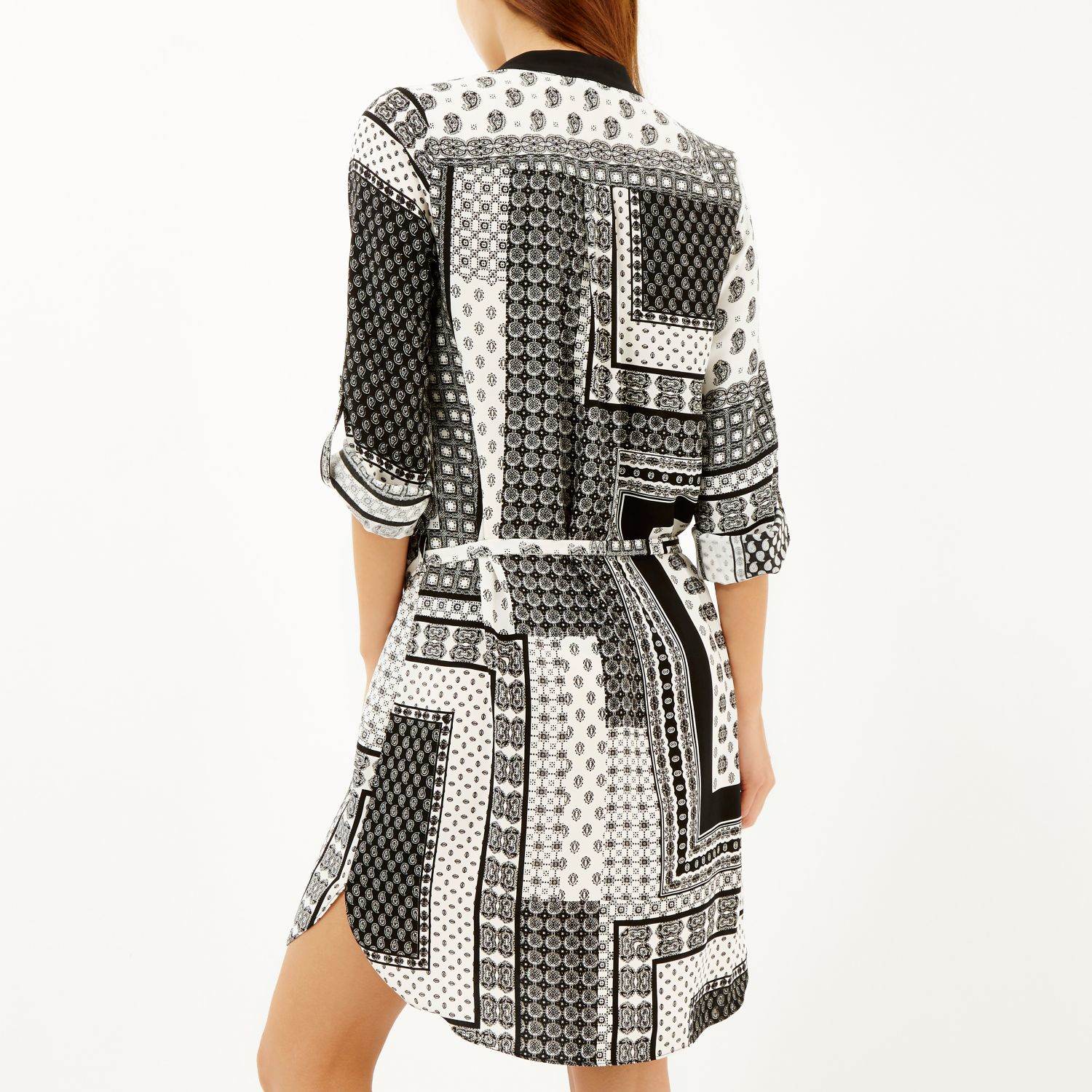 River Island Black Scarf Print Tie Neck Shirt Dress in ...
