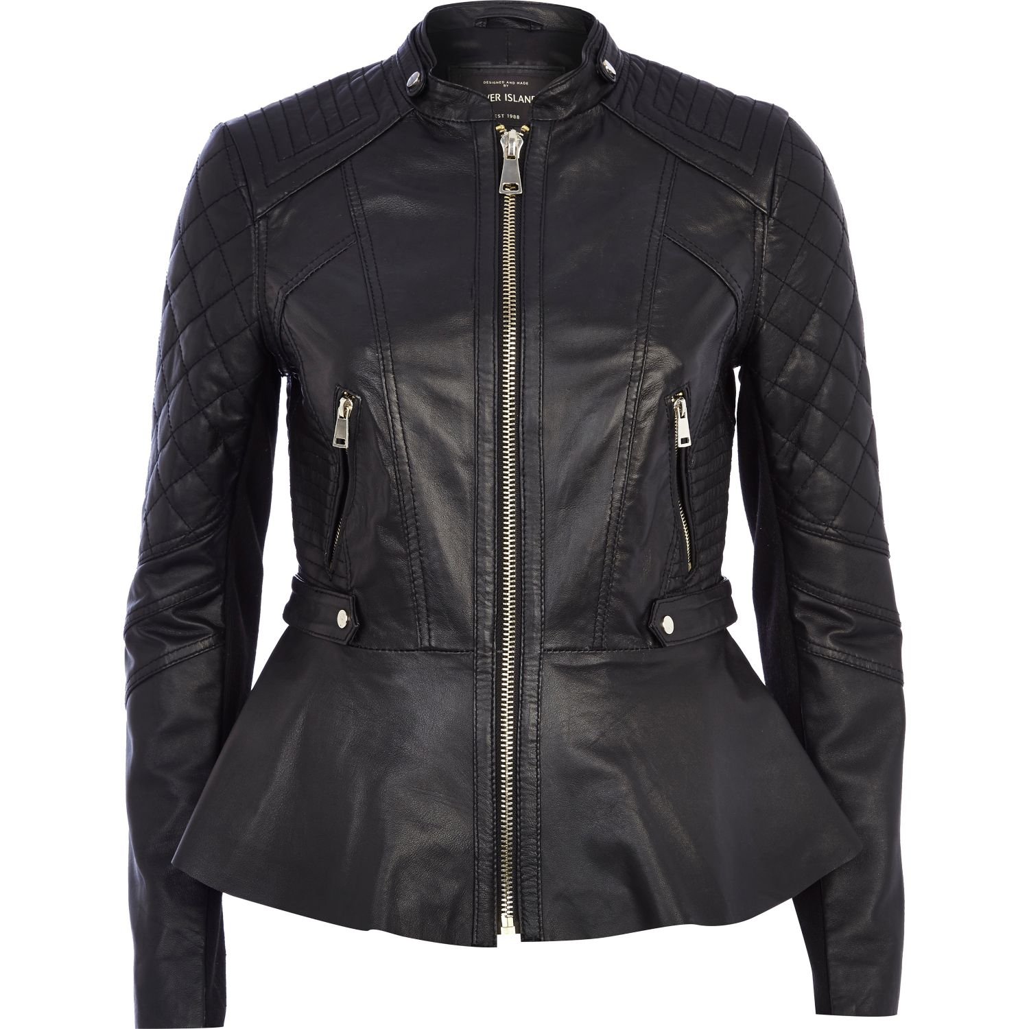 River Island Black Leather Peplum Jacket Lyst