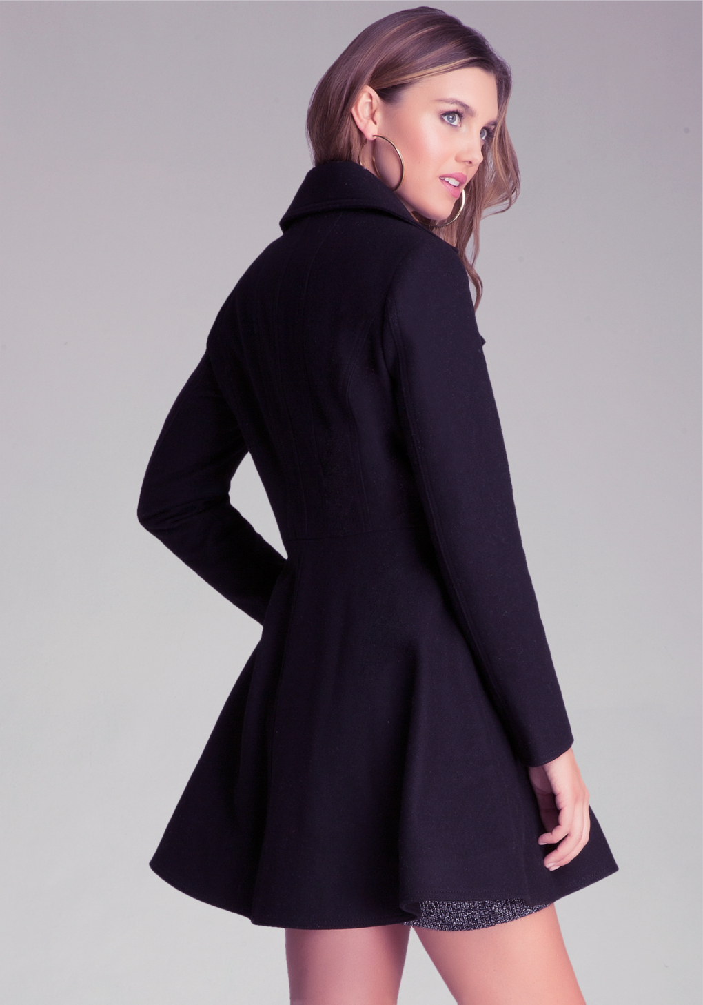 Bebe Wool Flared Coat in Black - Lyst