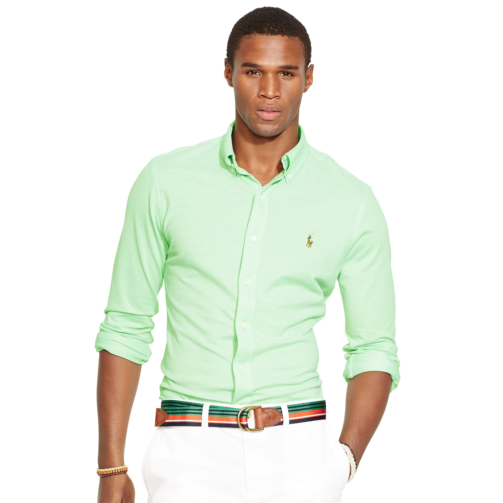 Polo Ralph Lauren Knit Oxford Shirt in Green for Men - Lyst