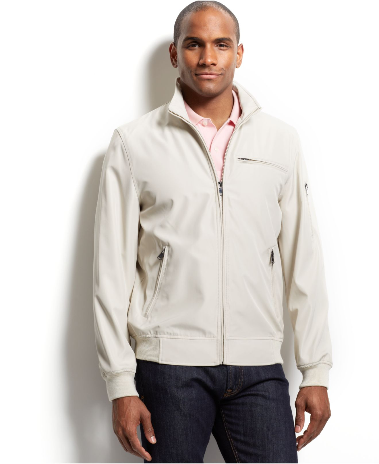 Download Perry Ellis Synthetic Full Zip Stand Collar Bomber Jacket ...