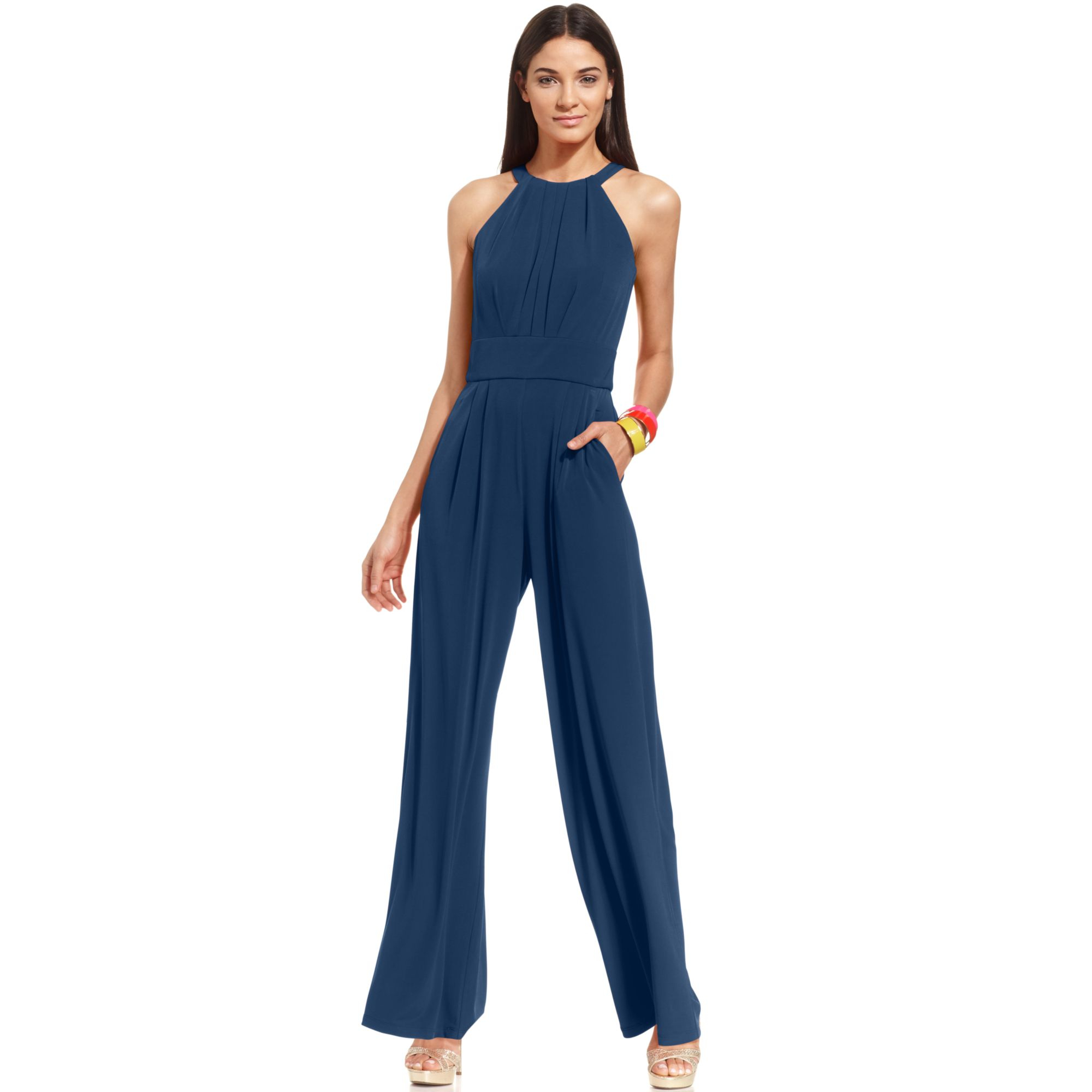 Vince Camuto Sleeveless Keyhole Wideleg Jumpsuit in Blue | Lyst