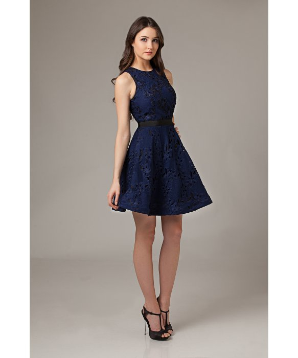 navy blue dress fit and flare