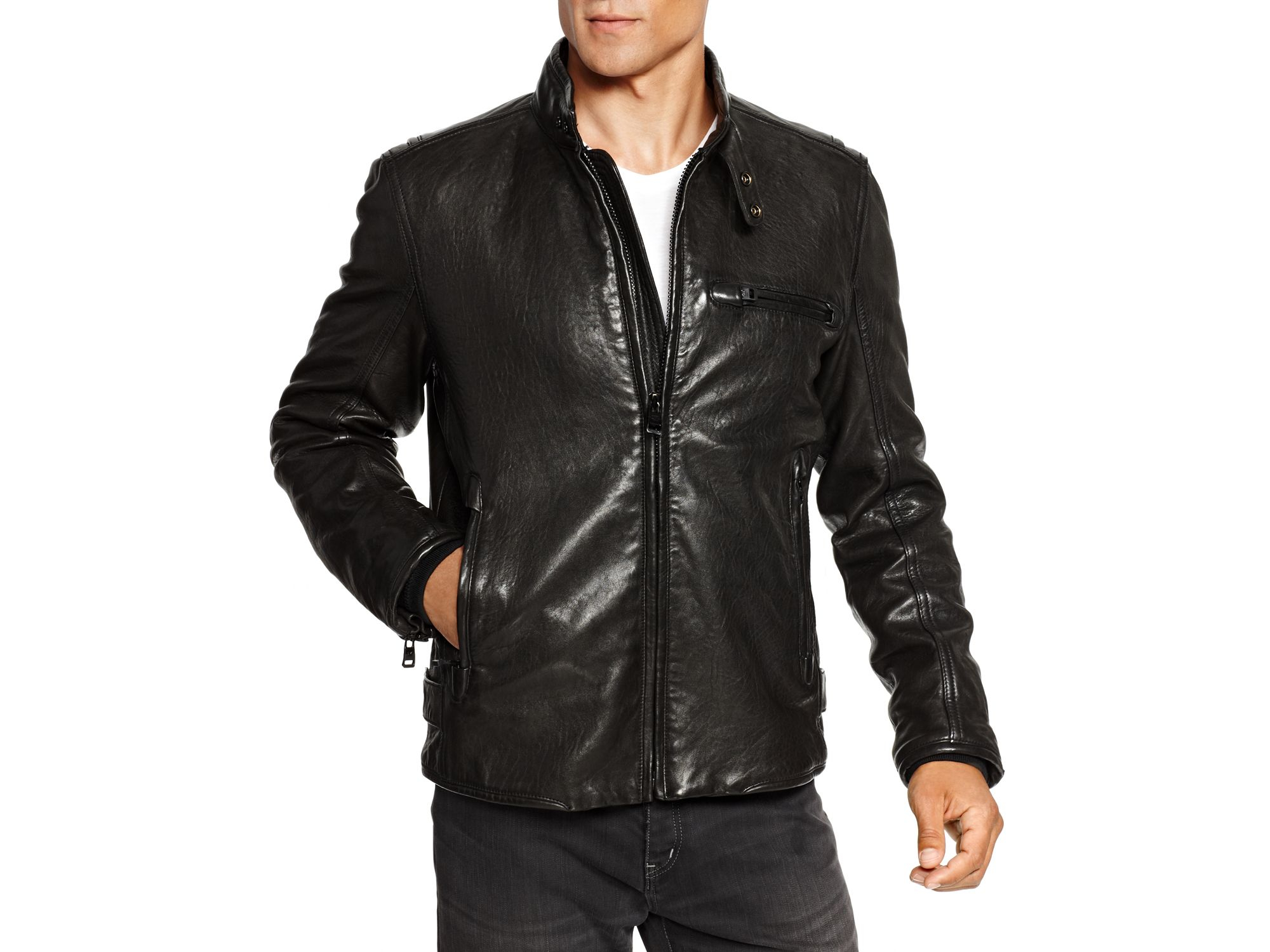 Andrew Marc Black Chiswick Leather Moto Jacket For Men