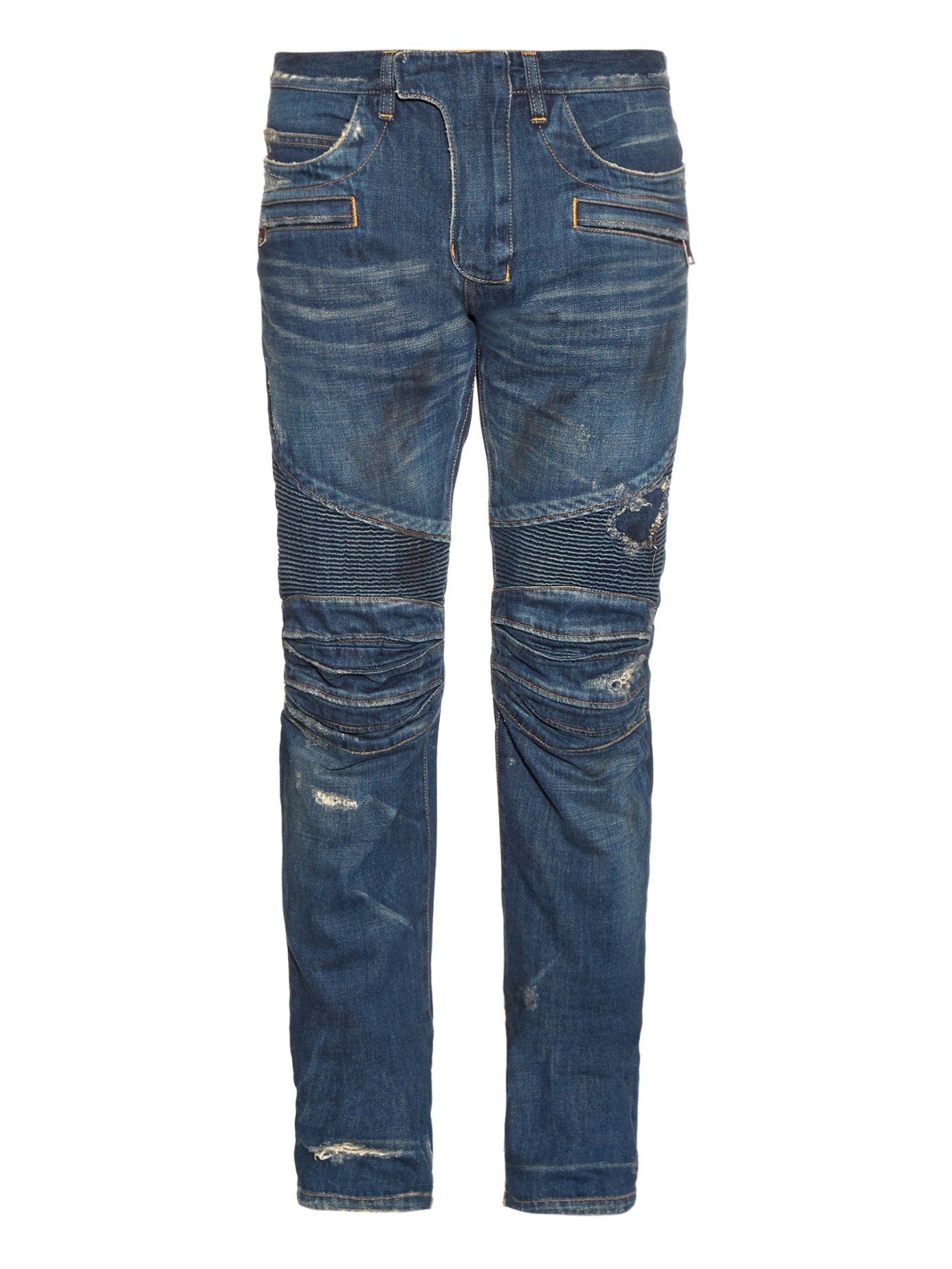 Lyst - Balmain Biker Slim-leg Distressed Jeans in Blue for Men