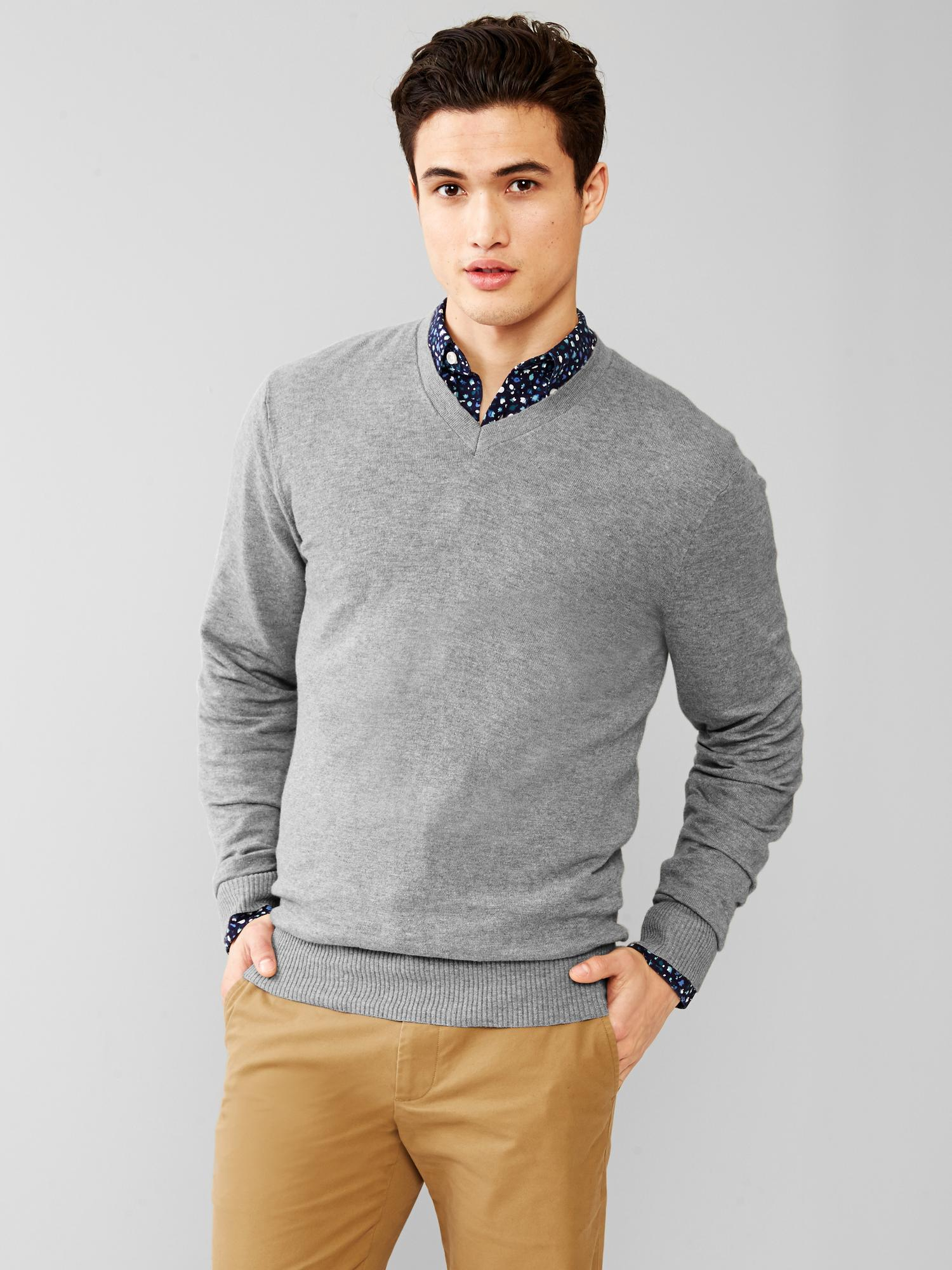 Gap Cotton Slub V-neck Sweater in Gray (gray heather) | Lyst