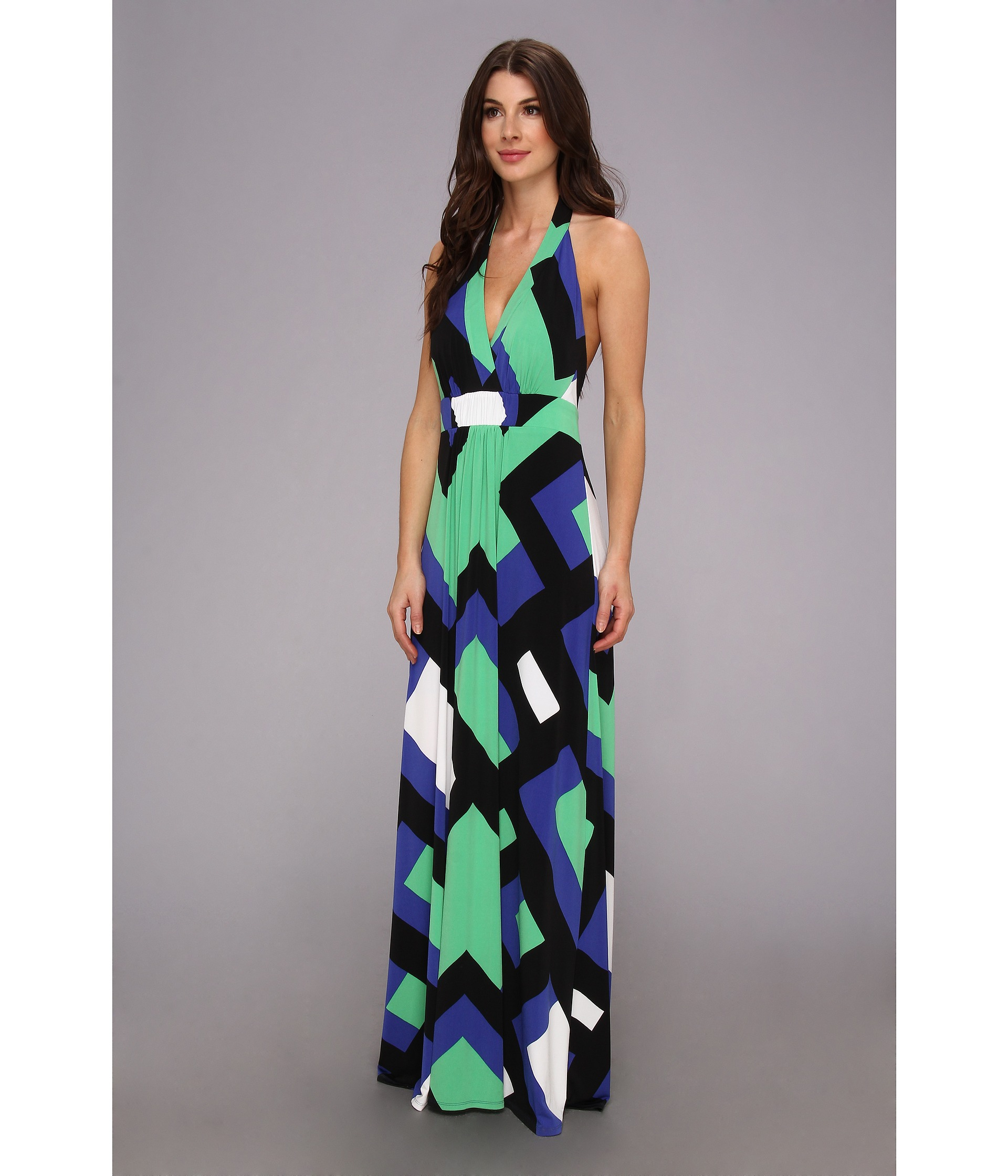 Jessica simpson Halter Maxi Dress with Elastic Gathered Front in ...