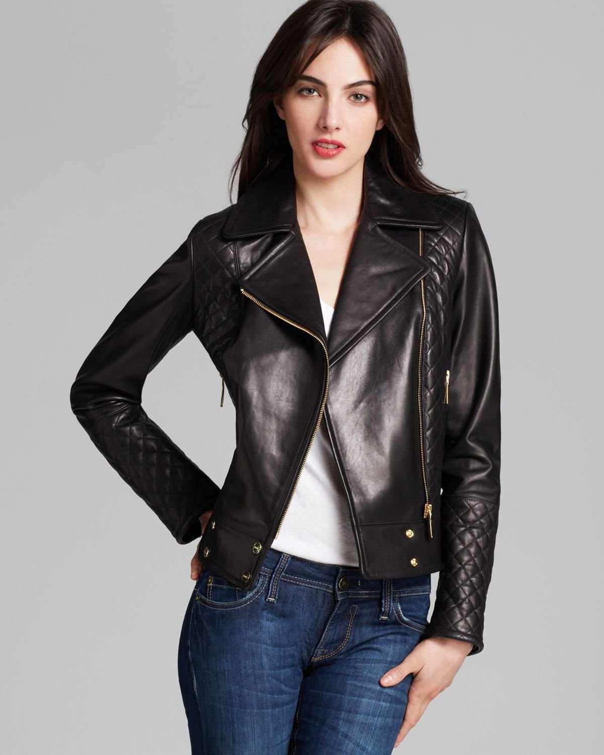 Lyst - Calvin Klein Asymmetric Zip Quilted Leather Jacket in Black