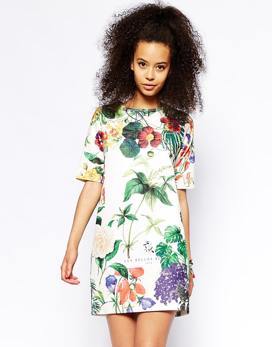 Lyst Asos  T Shirt  Dress  In Botanical Textured Print