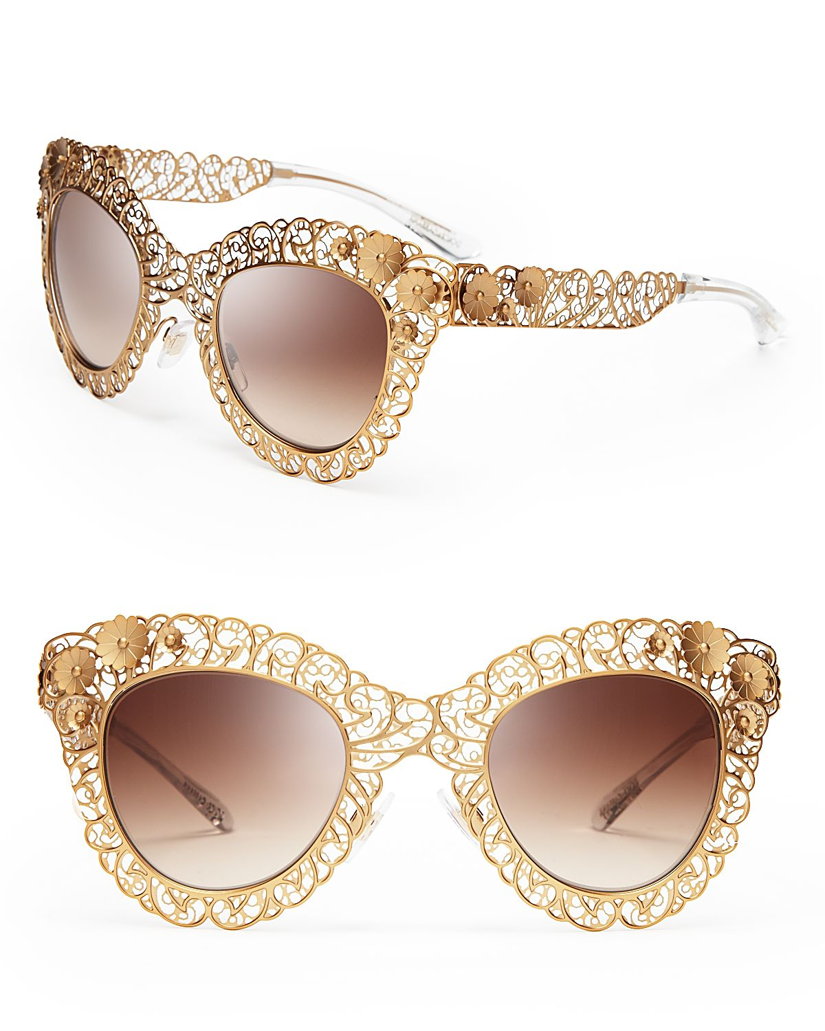 Dolce & Gabbana Floral Filigree Cat Eye Sunglasses in Antique Gold  (Metallic) - Lyst