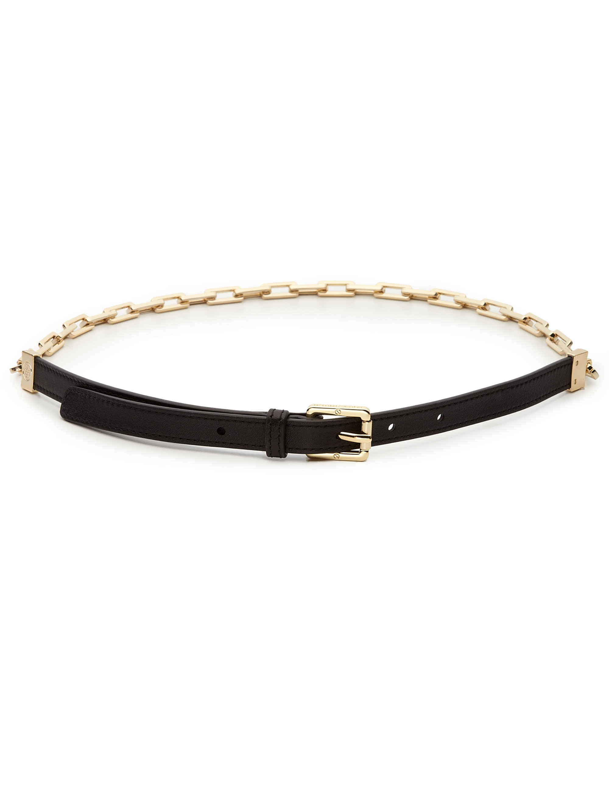 Tory Burch Sawyer Chain-back Leather Belt in Black-Gold ...