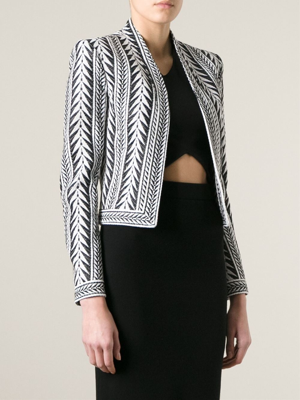 Balmain Cropped Jacket in Black (White) - Lyst