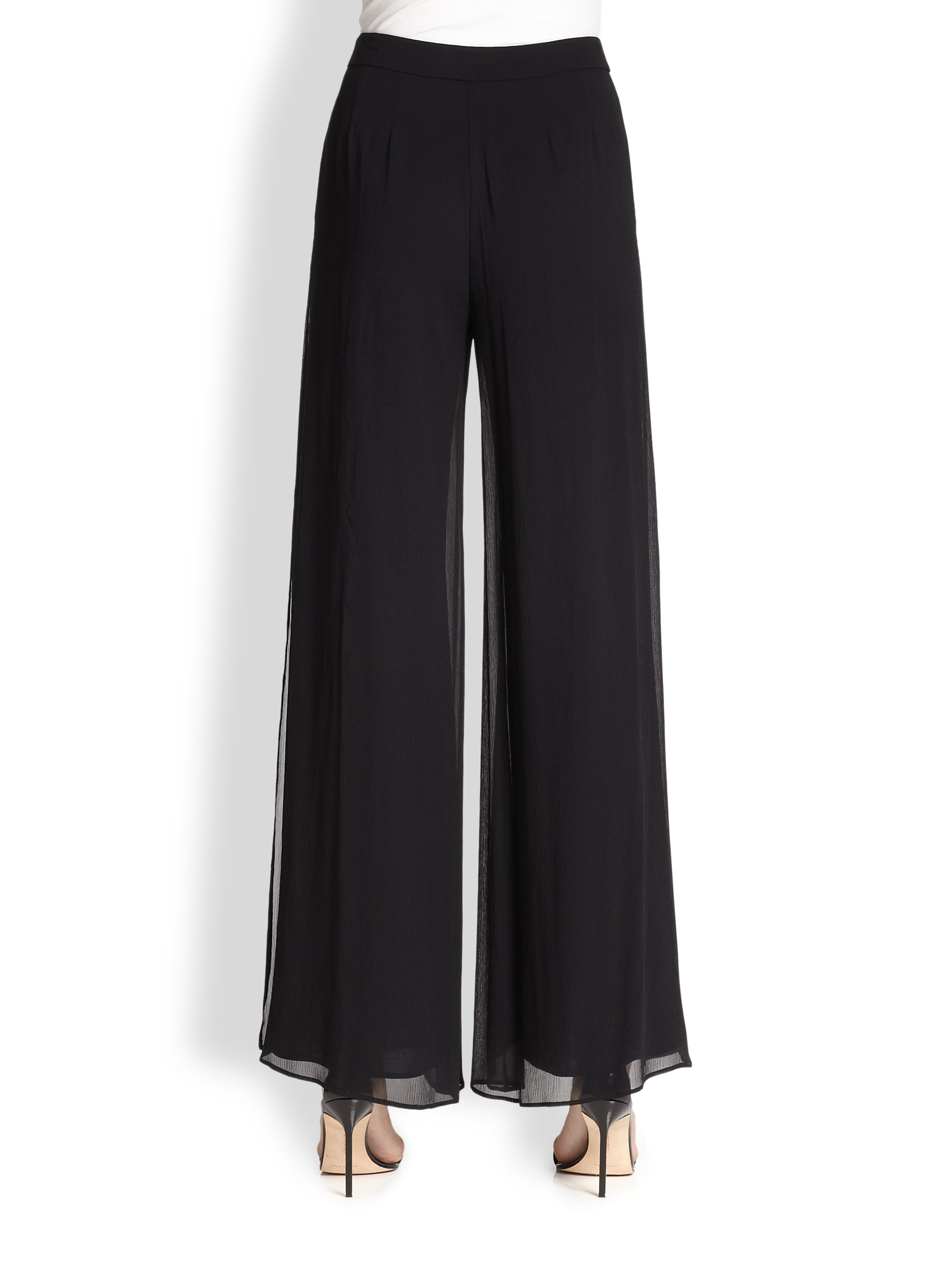 St. John Silk Georgette Wide-Leg Pants 