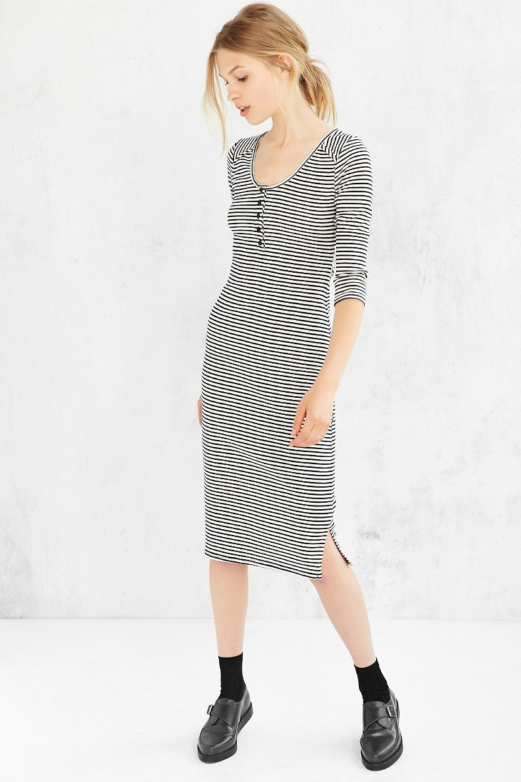 ribbed henley midi dress