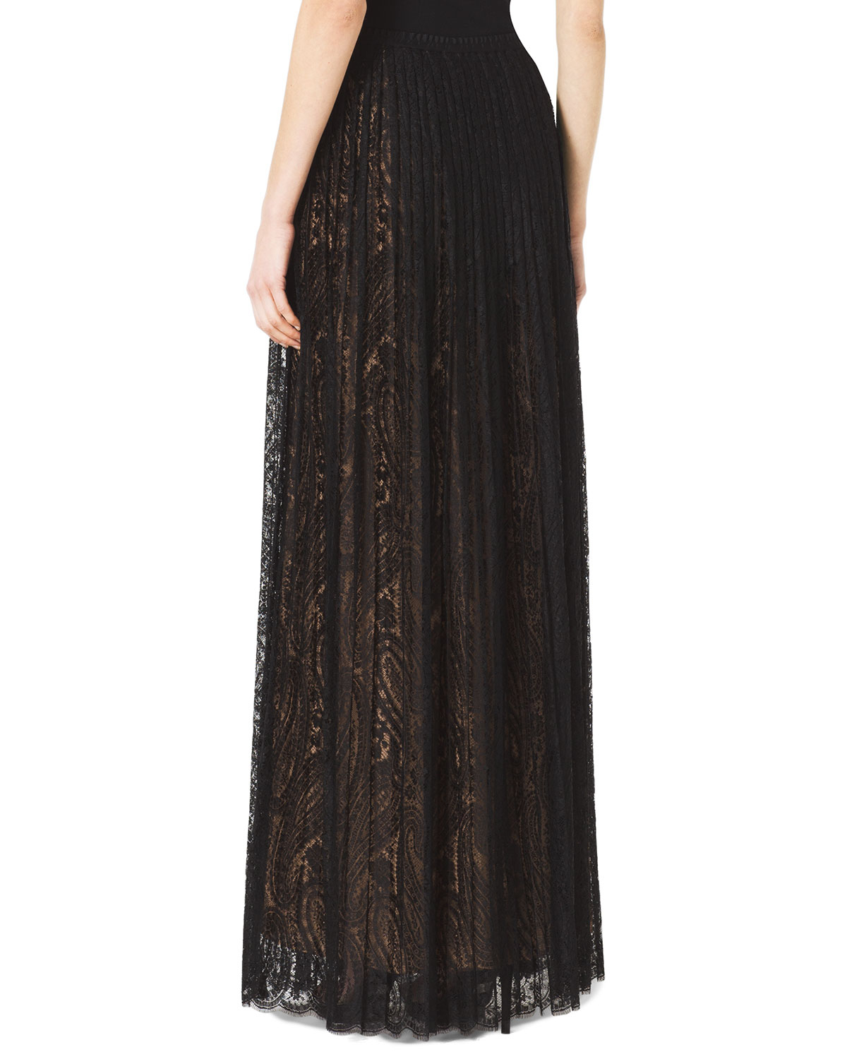Lyst - Michael kors Paisley Lace Pleated Maxi Skirt in Black