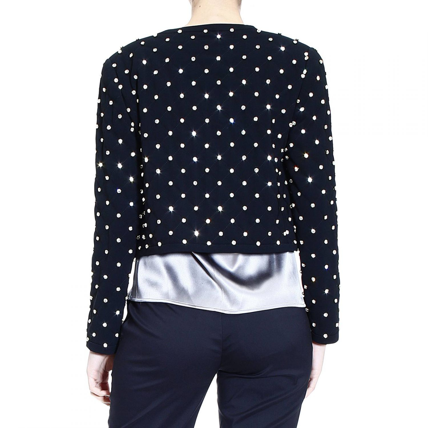 Lyst Moschino Jacket Without Collar Crepes Quilted With Strass in Black