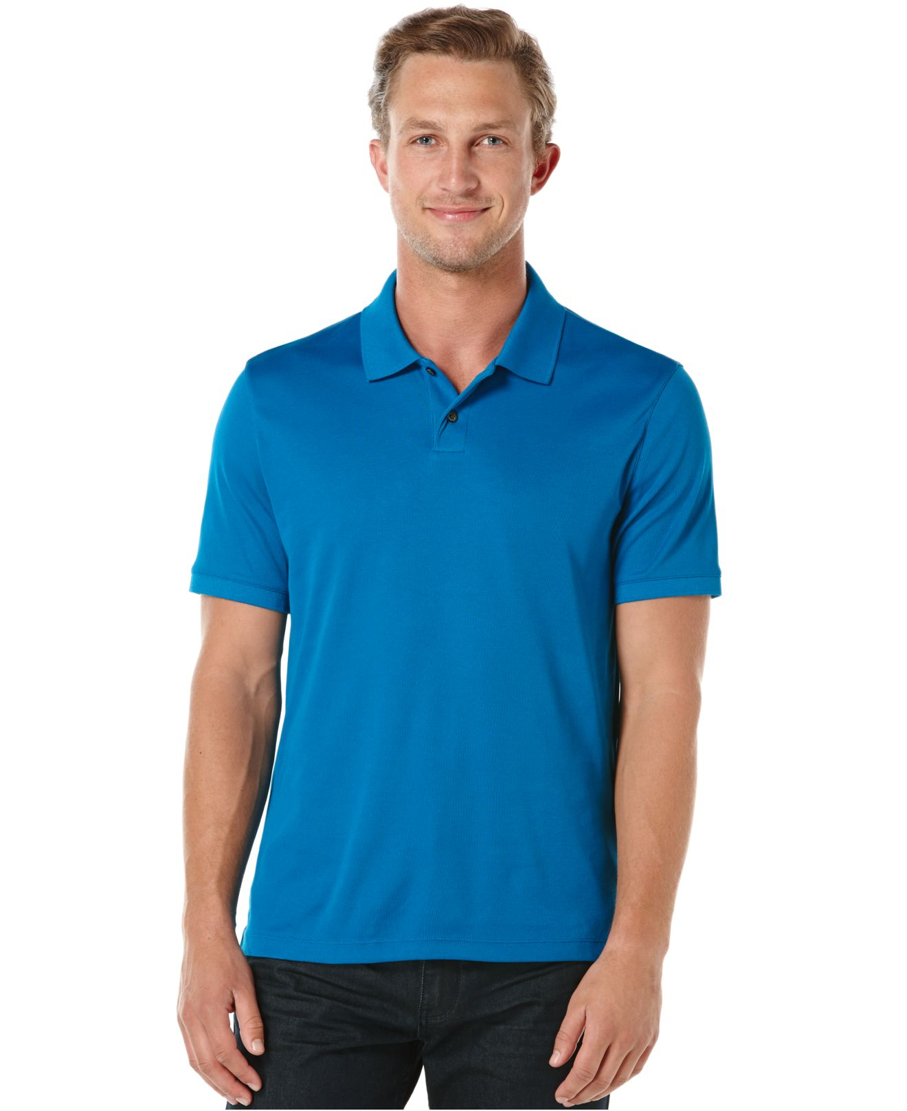 Perry Ellis Two-button Short-sleeve Polo Shirt in Blue for Men - Lyst