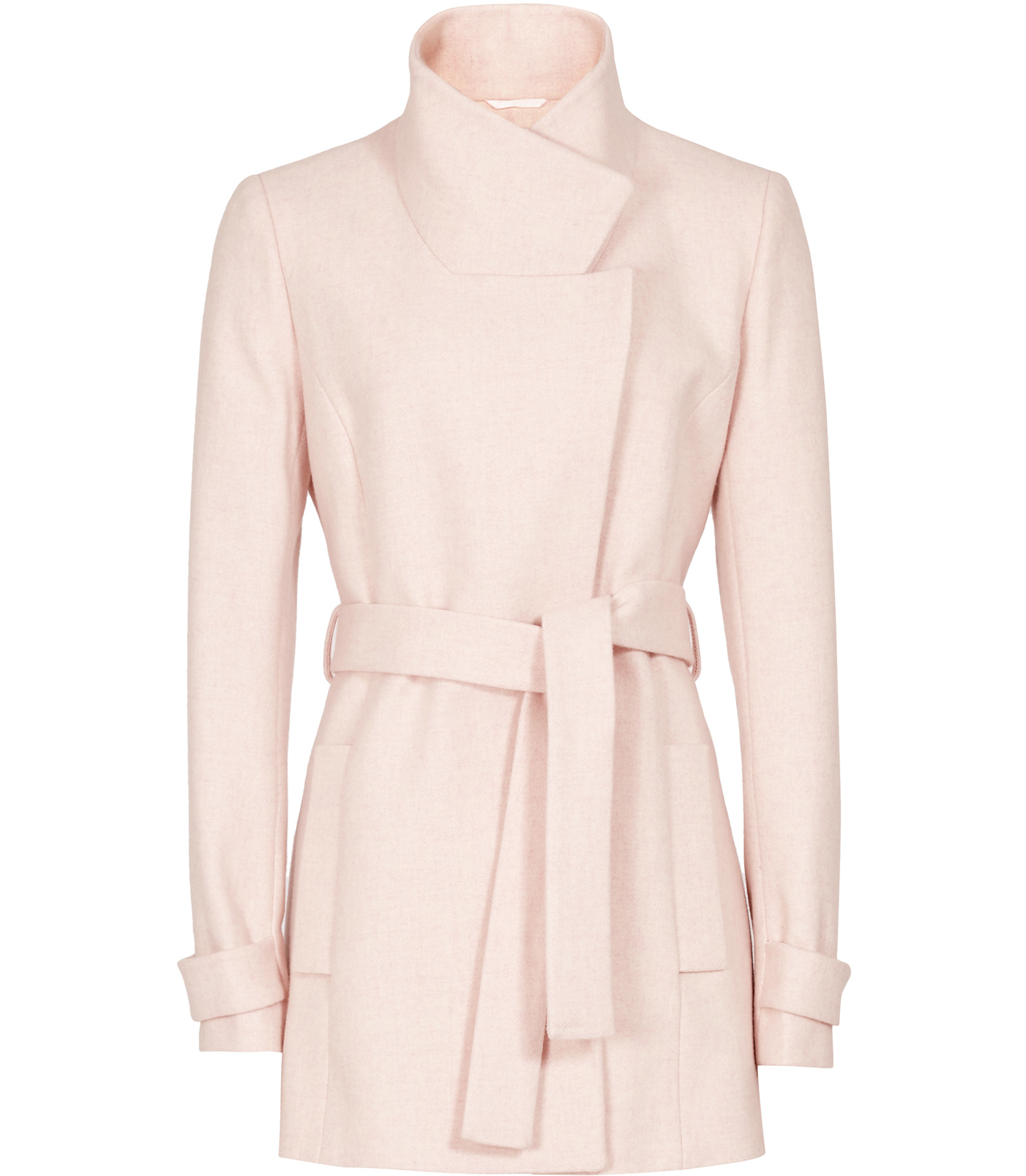 Reiss Bruni High-neck Wrap Coat in Pink | Lyst