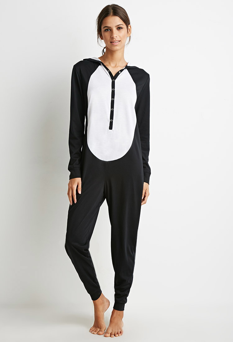 Lyst Forever 21 Panda Graphic Pj Jumpsuit in Black