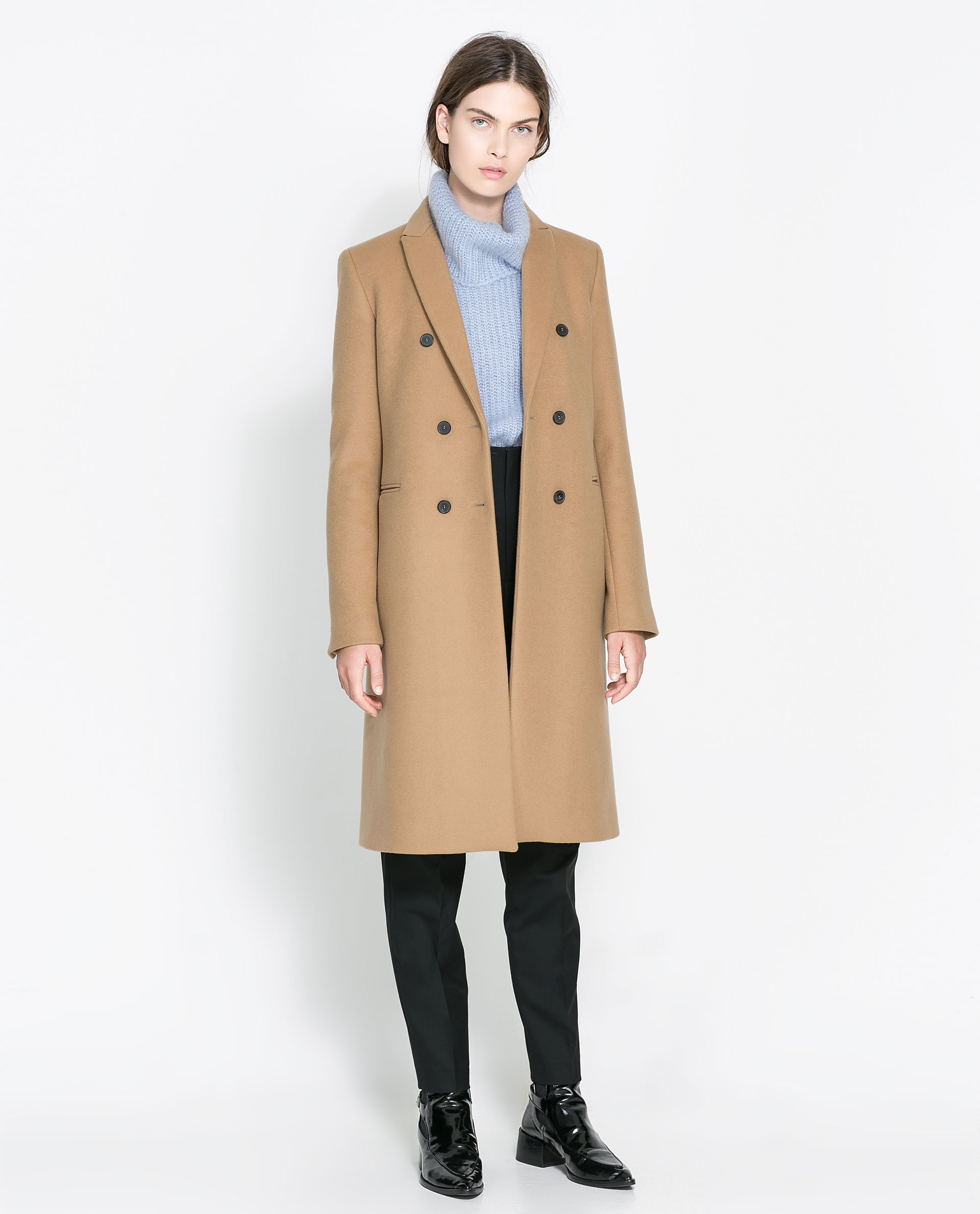 Zara Masculine Double Breasted Coat in Brown (Camel) Lyst