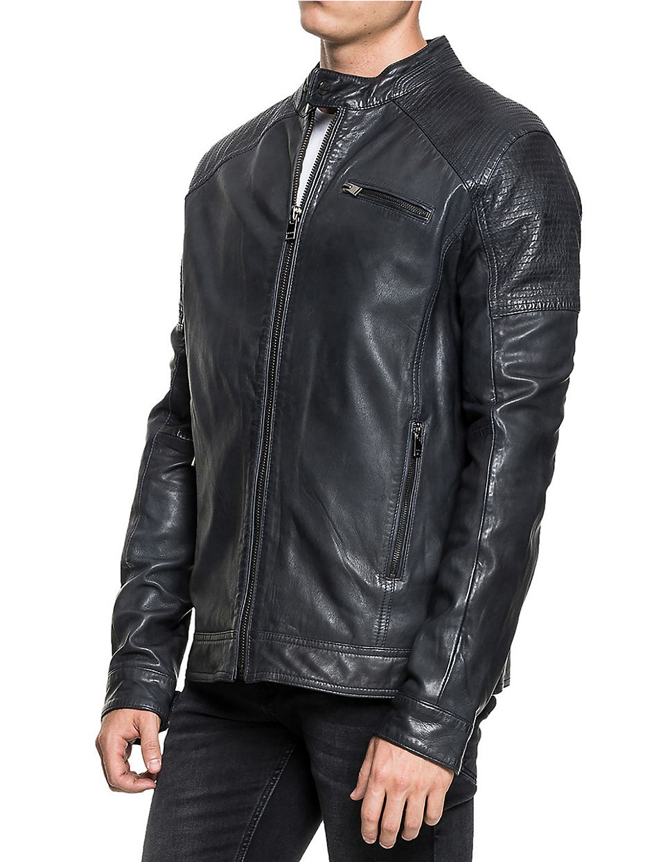Lamarque Aaron Leather Moto Jacket In Black For Men Lyst Gallery