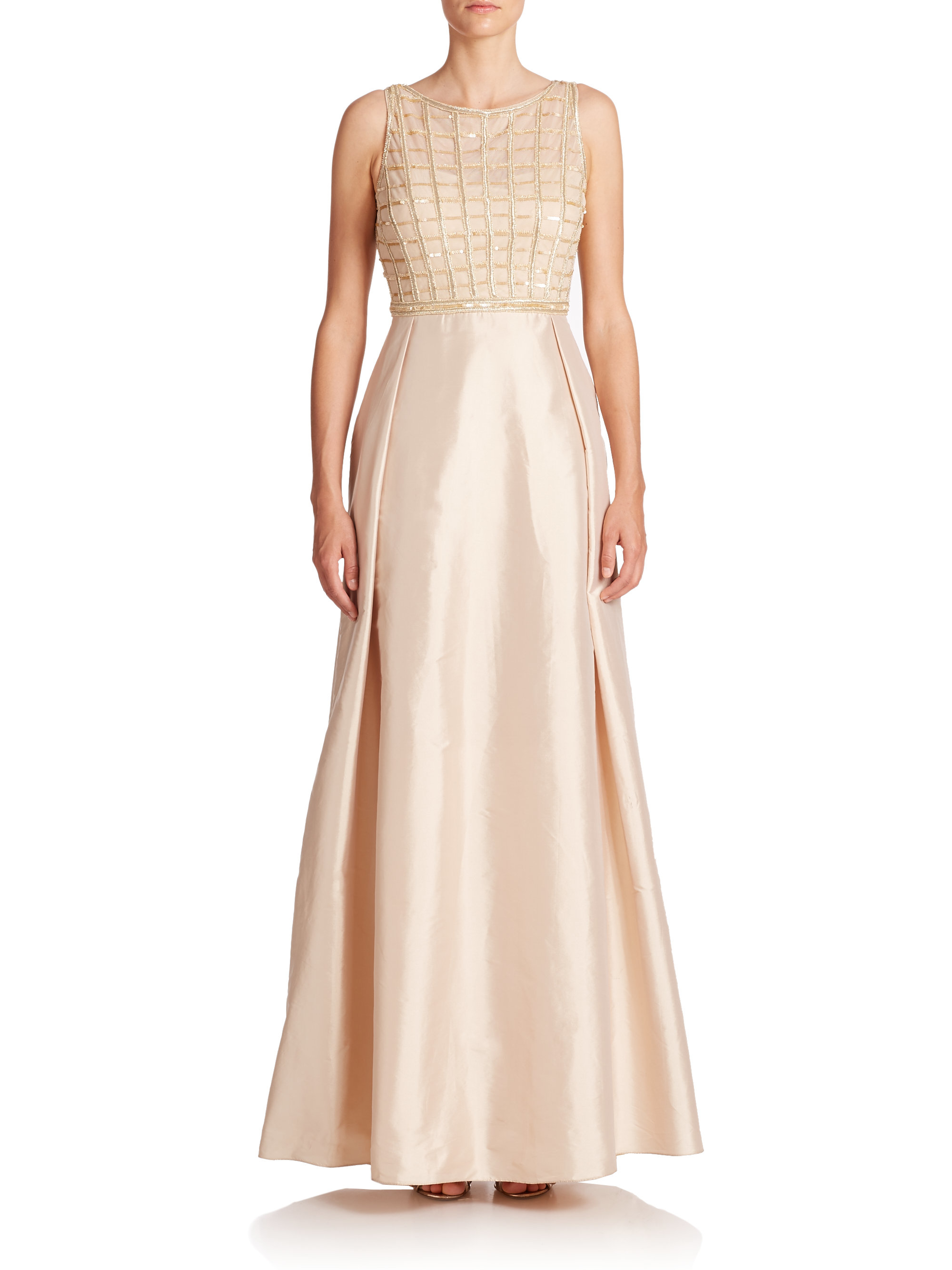 Aidan mattox Embellished Waffle-bodice Gown in Metallic | Lyst