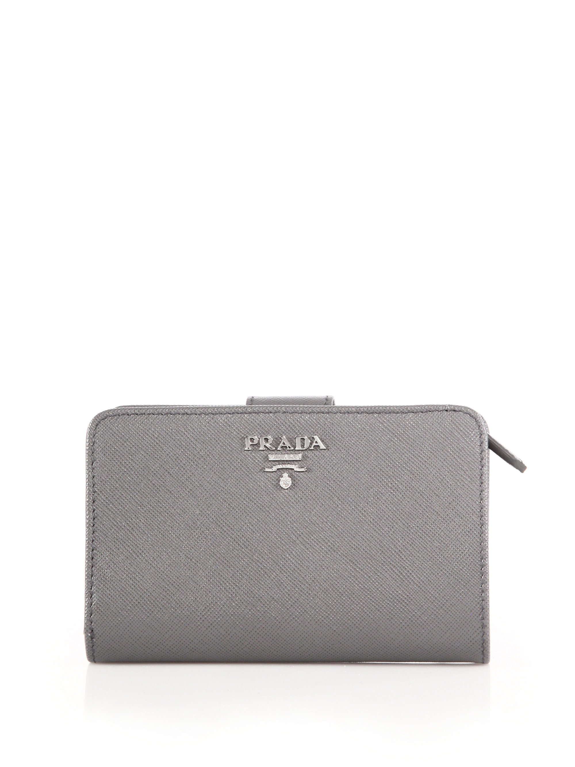 Prada Saffiano Leather Wallet in Gray | Lyst