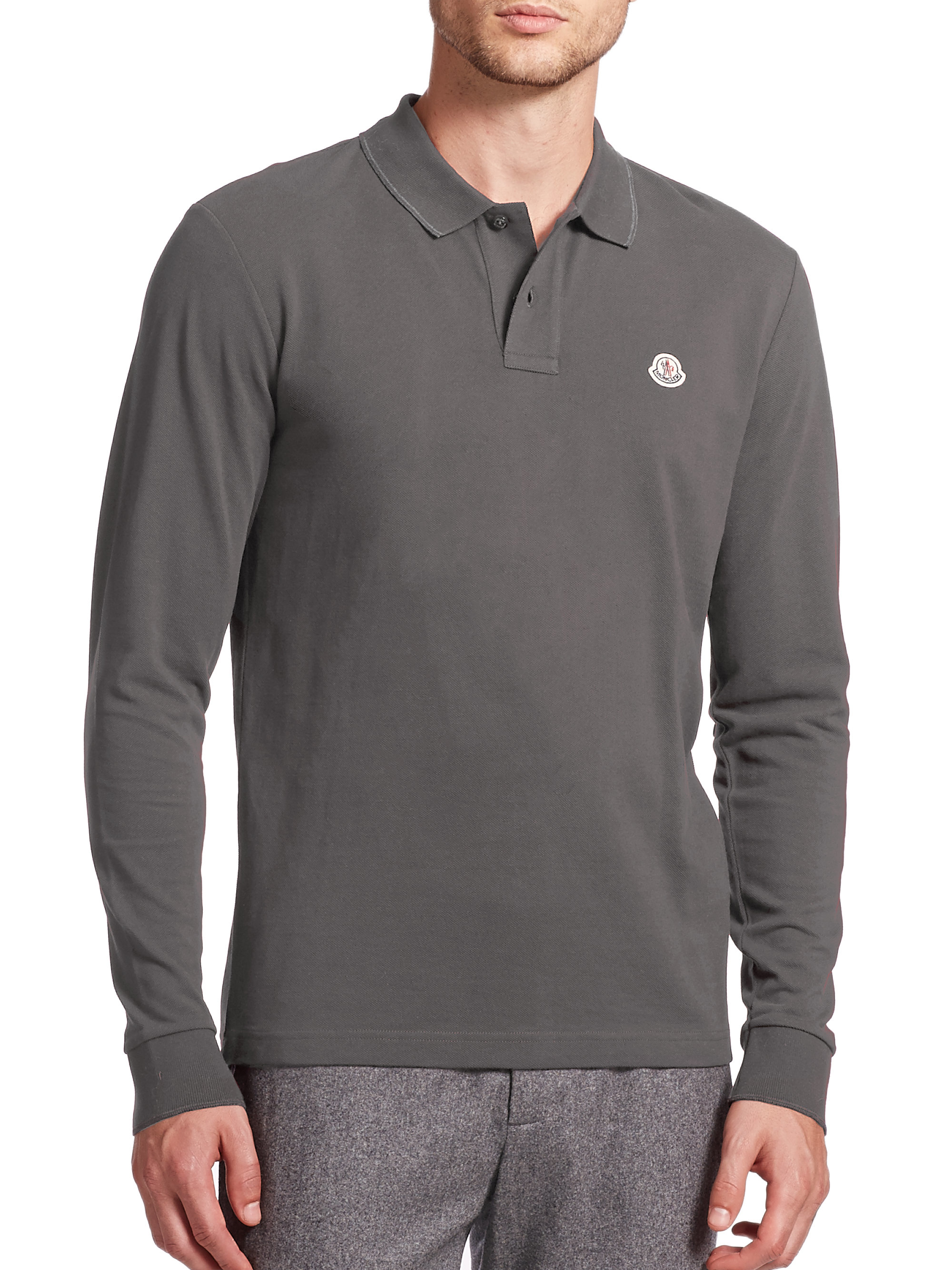 Download Moncler Maglia Tipped Long-sleeve Polo in Grey (Gray) for ...