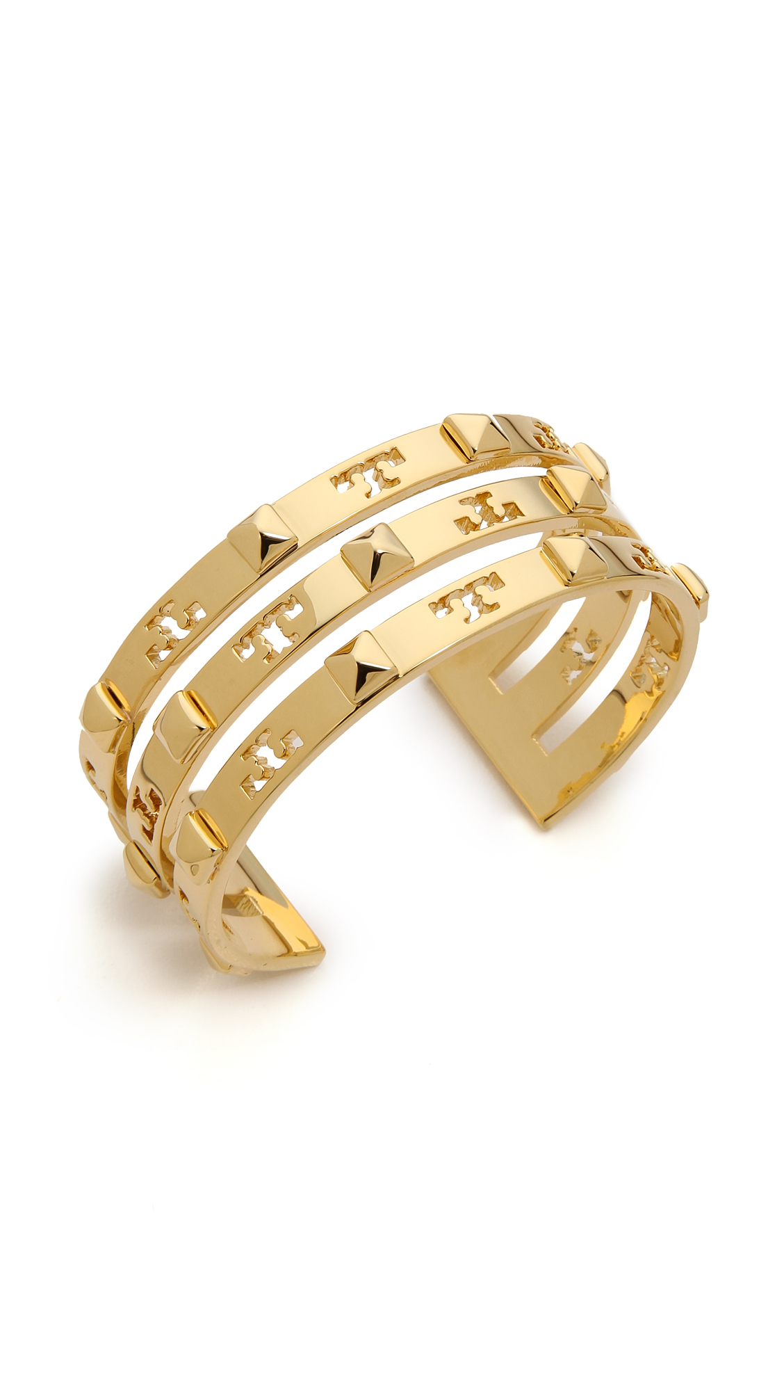 Tory Burch Stacked Logo Stud Cuff Bracelet Shiny Gold in Metallic Lyst