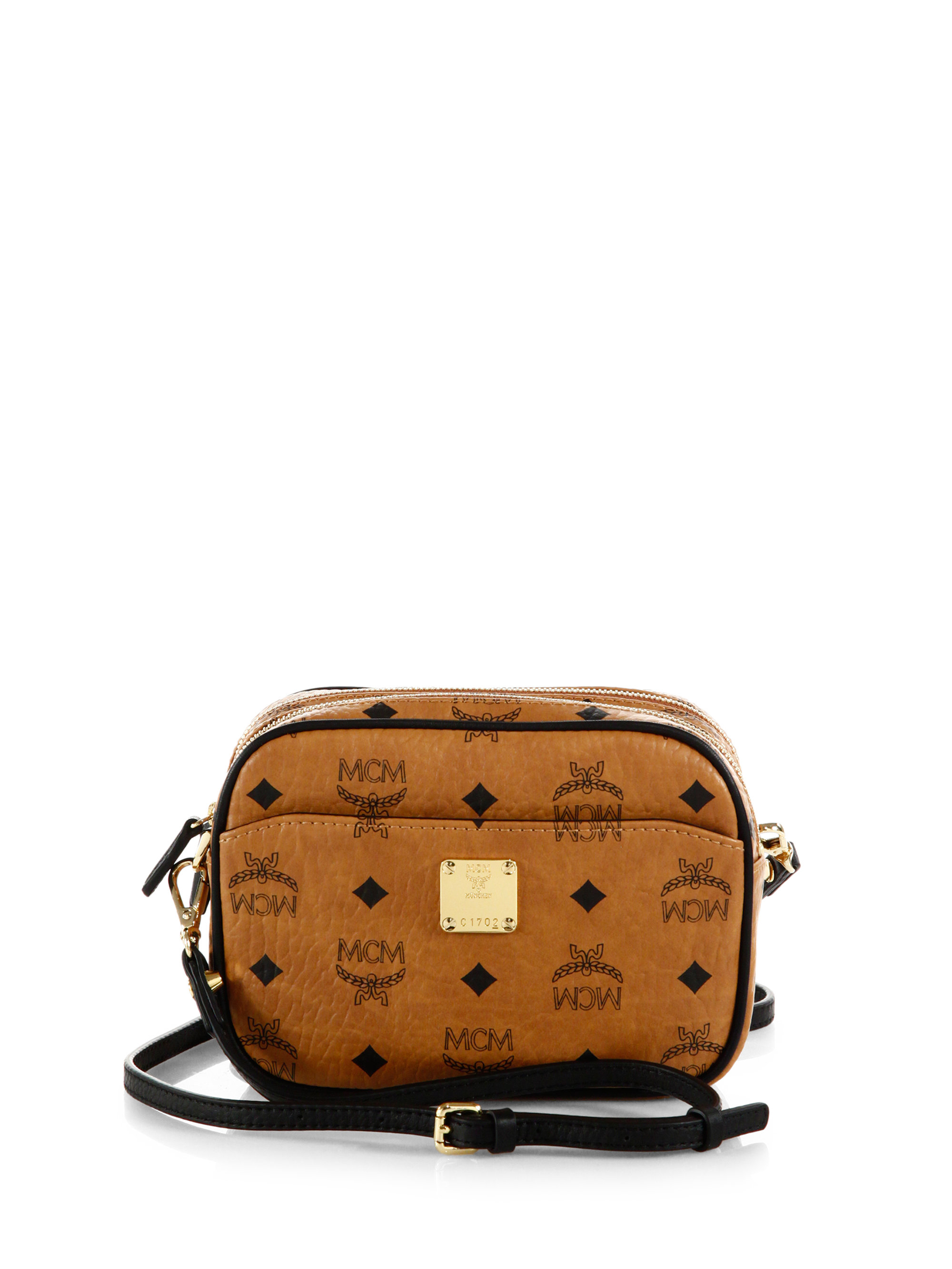 MCM Color Visetos Coated Canvas Crossbody Camera Bag in Cognac (Brown