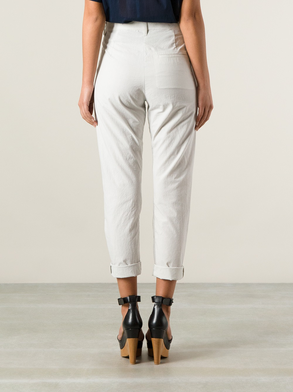 white high waisted tapered trousers