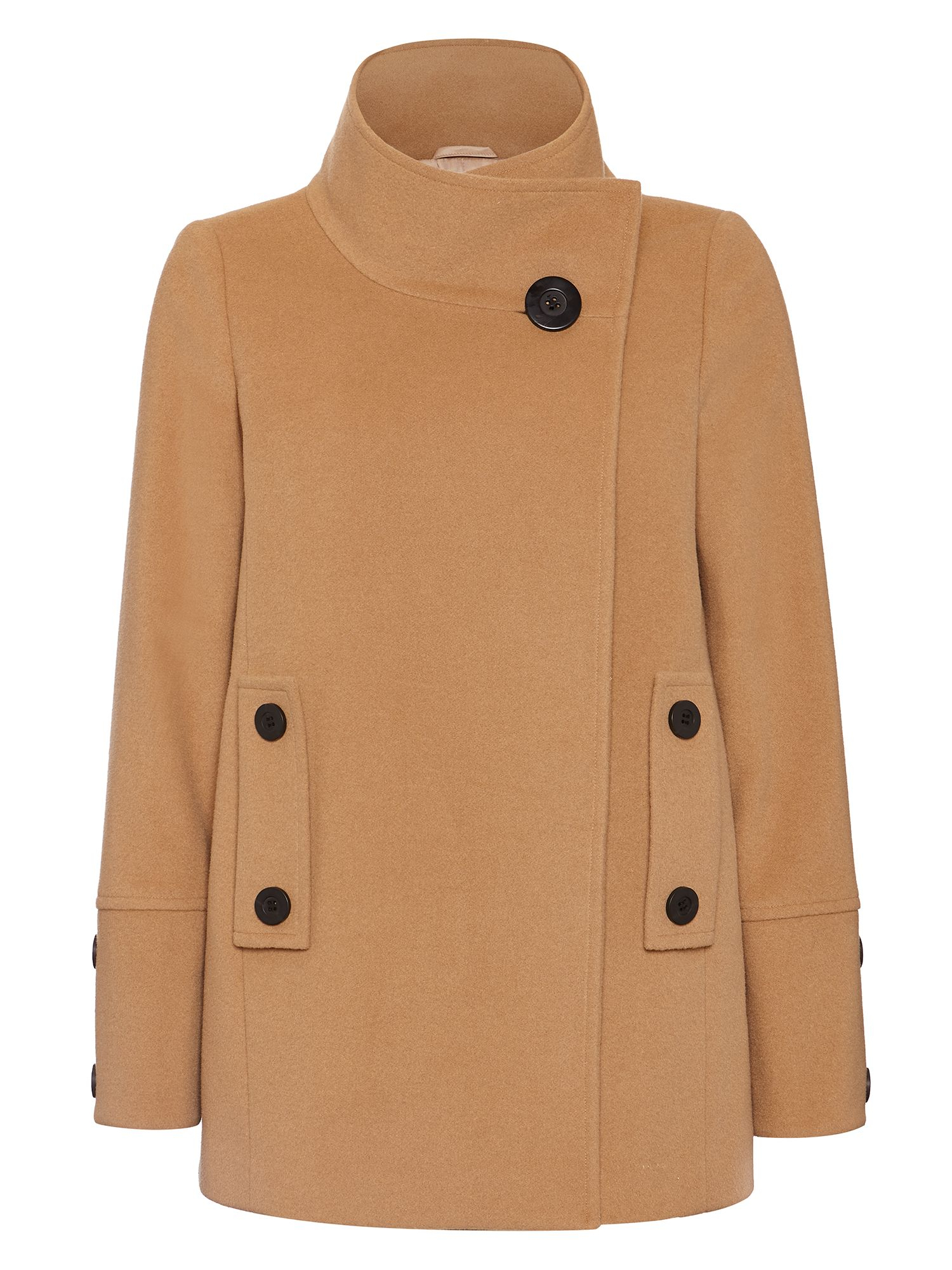 Jaeger Short Wool Cocoon Funnel Neck Coat in Beige Lyst